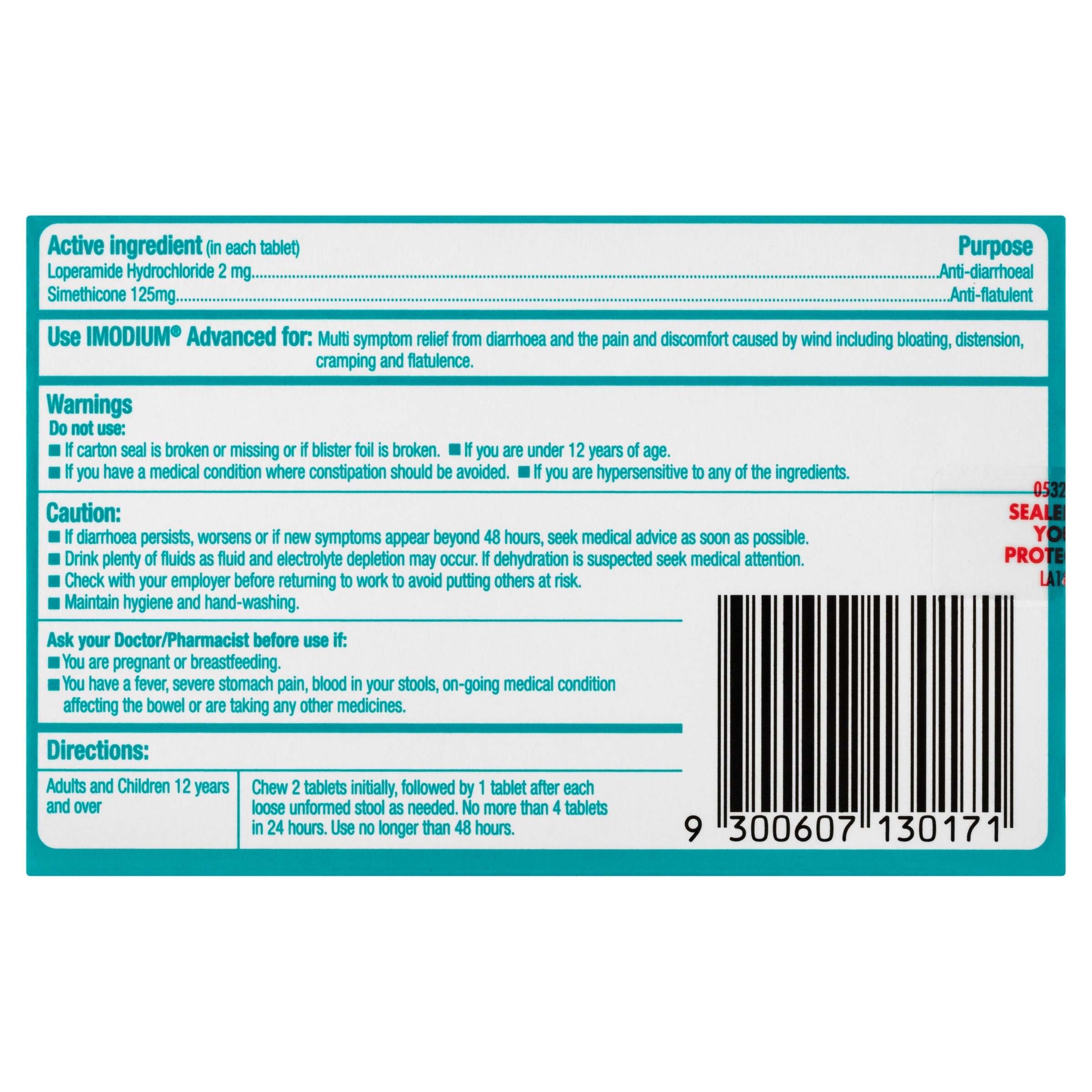 Imodium Advanced Relief 12 chewable tablets - Image 2