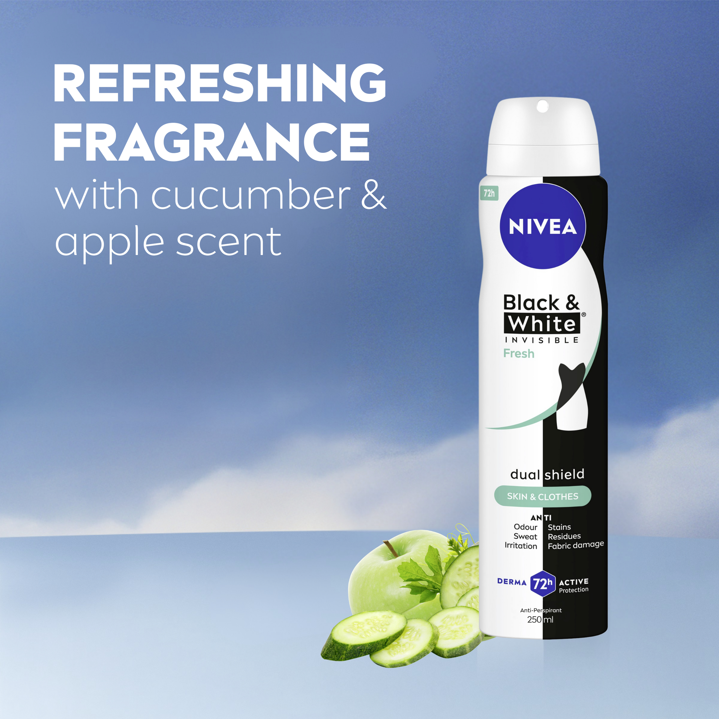 Nivea Deodorant Aerosol Black & White Fresh 250ml - Image 3