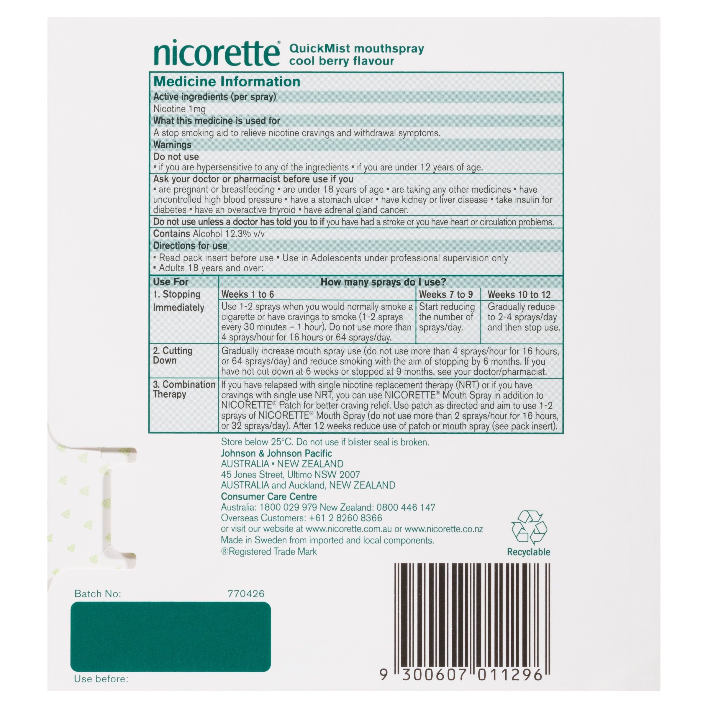 Nicorette Quick Mist Mouth Spray Cool Berry 1mg 150 Dose - 2 pack - Image 2