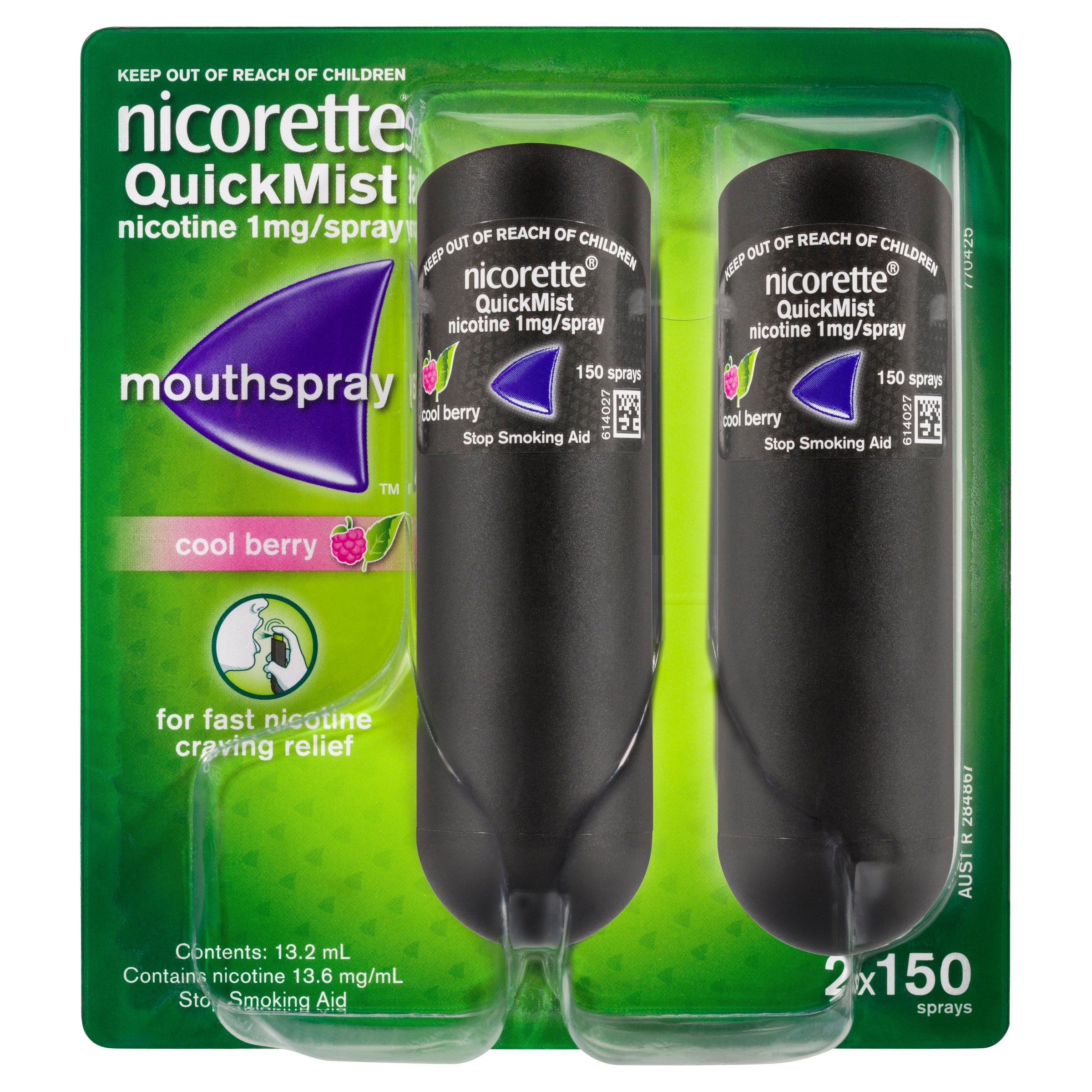 Nicorette Quick Mist Mouth Spray Cool Berry 1mg 150 Dose - 2 pack - Image 1