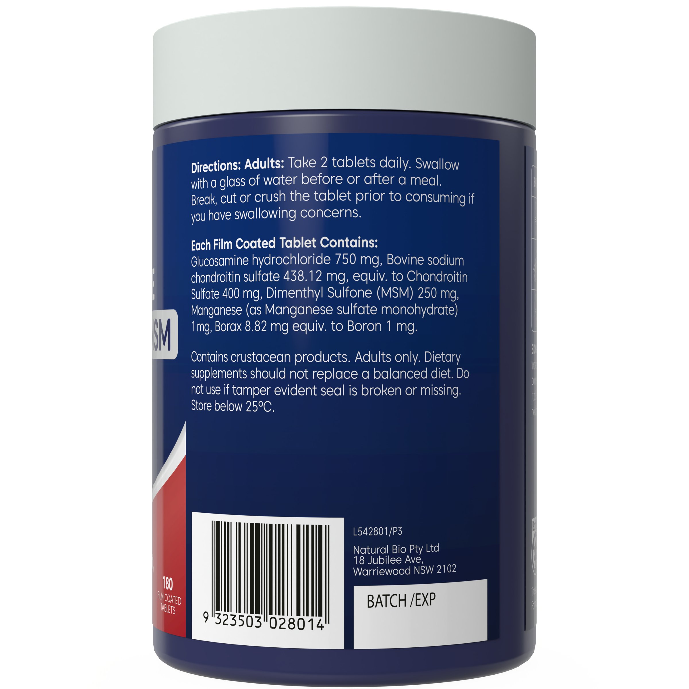Bioglan Glucosamine + Chondroitin + MSM 180 tablets - Image 3
