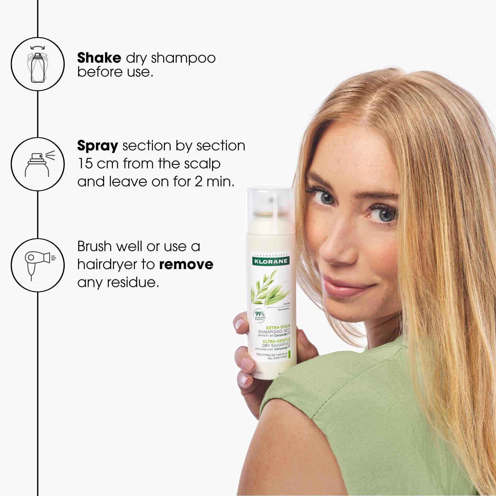 Klorane Dry Shampoo With Oat & Ceramide 250ml - Image 7
