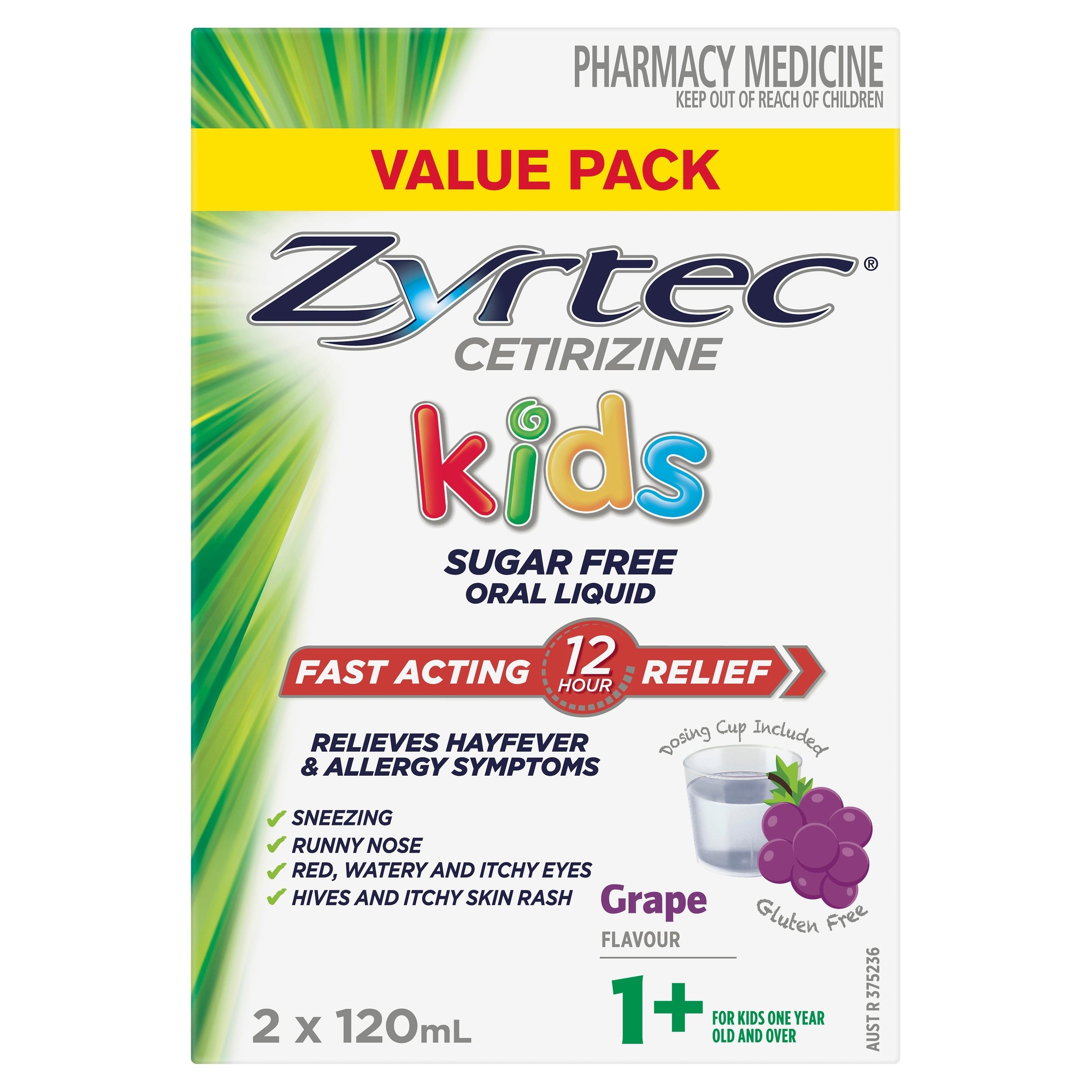 Zyrtec Kids Liquid Grape 120ml - 2 pack - Image 1