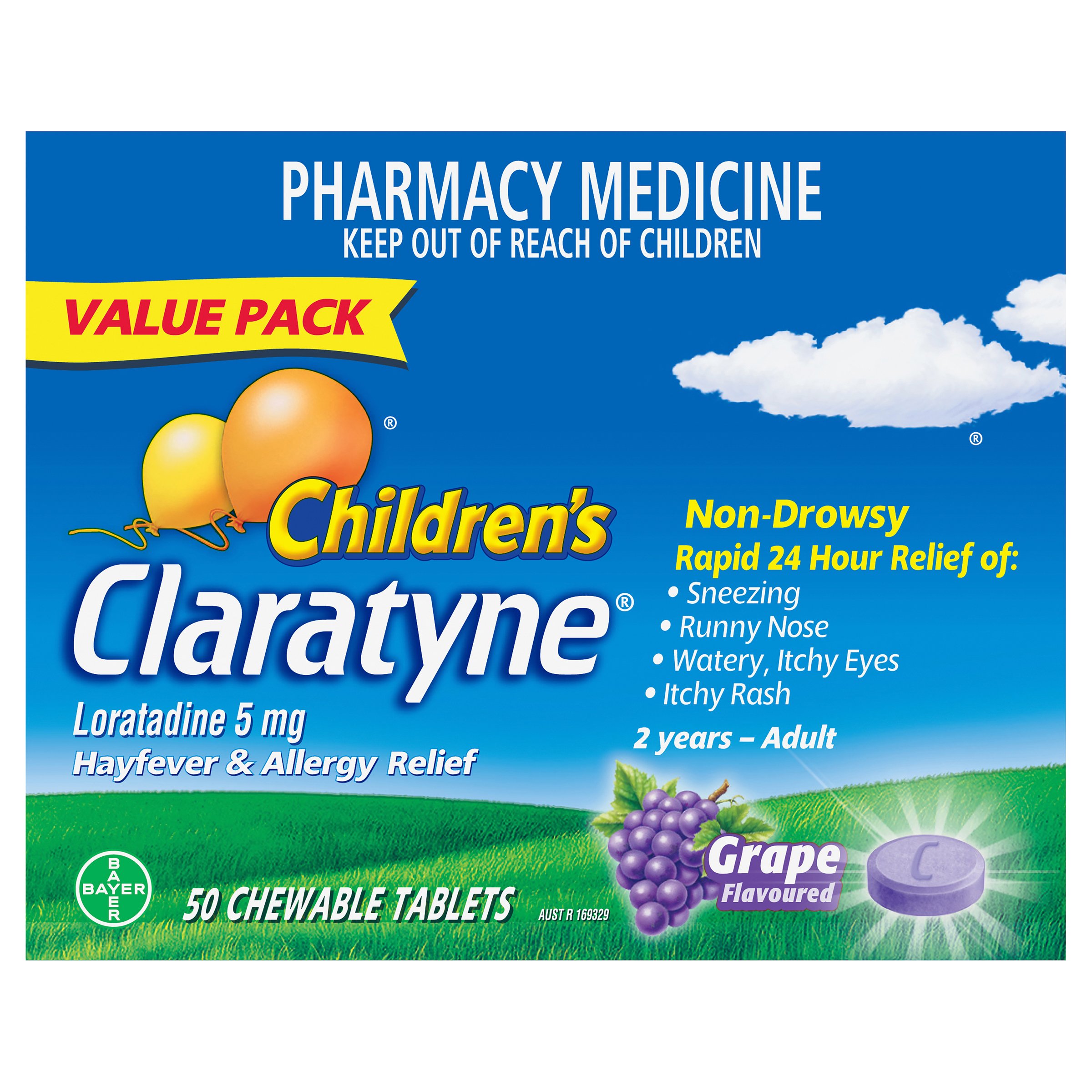 Claratyne Children's Hayfever & Allergy Relief Grape 50 chewable tablets - Image 1
