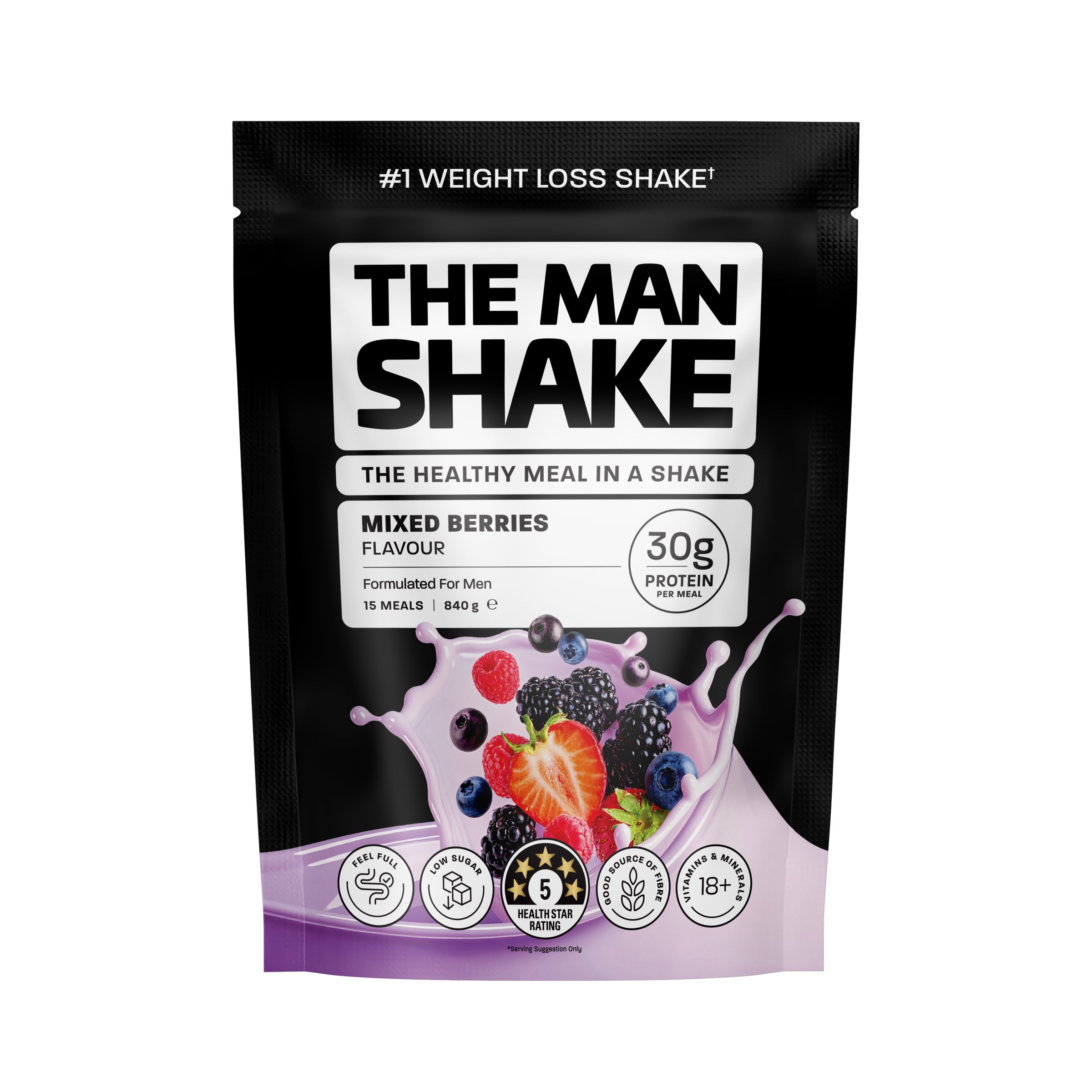 The Man Shake Meal Replacement Mixed Berries 840g - Image 1