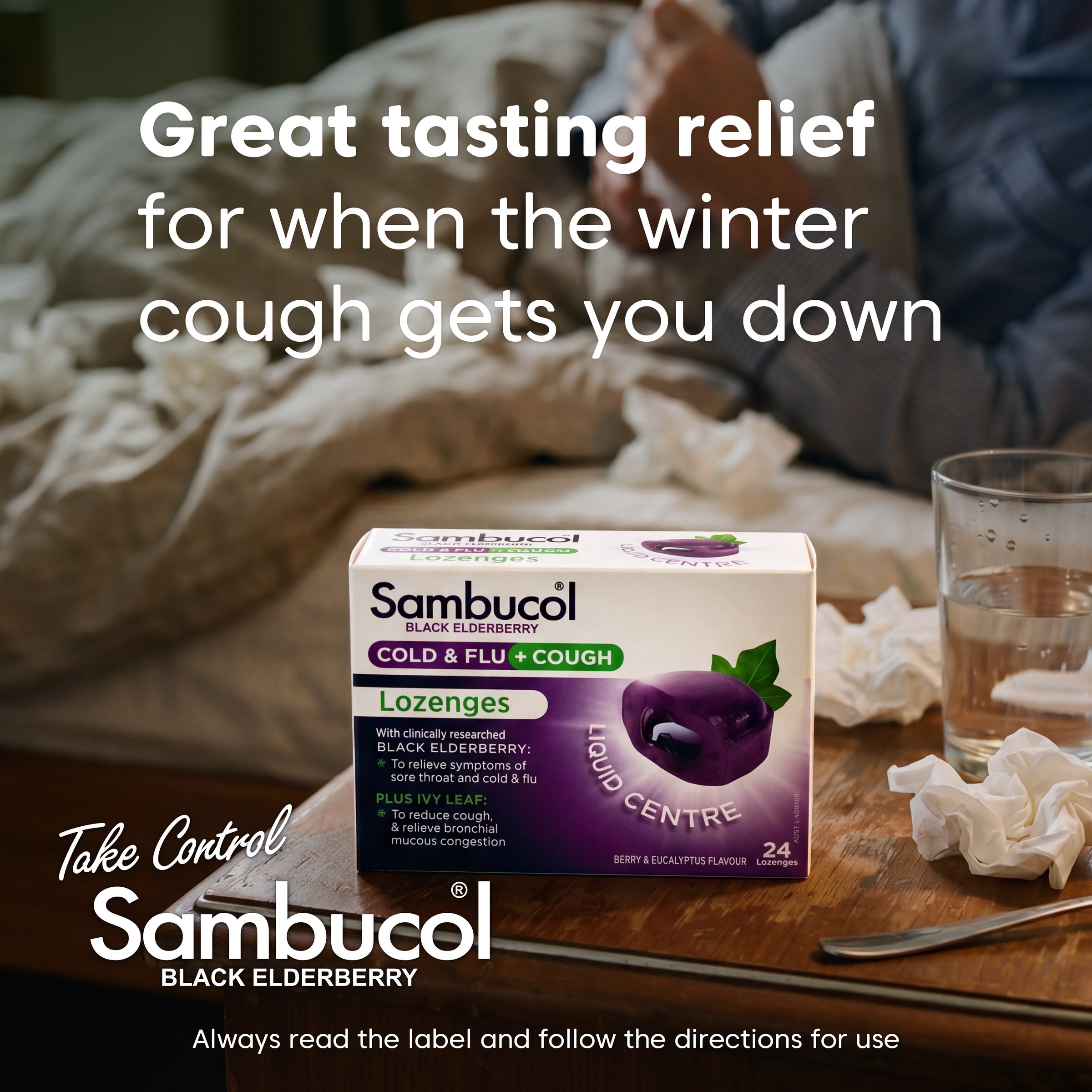 Sambucol Cold & Flu + Cough Medicated Liquid Center 24 Lozenges - Image 3