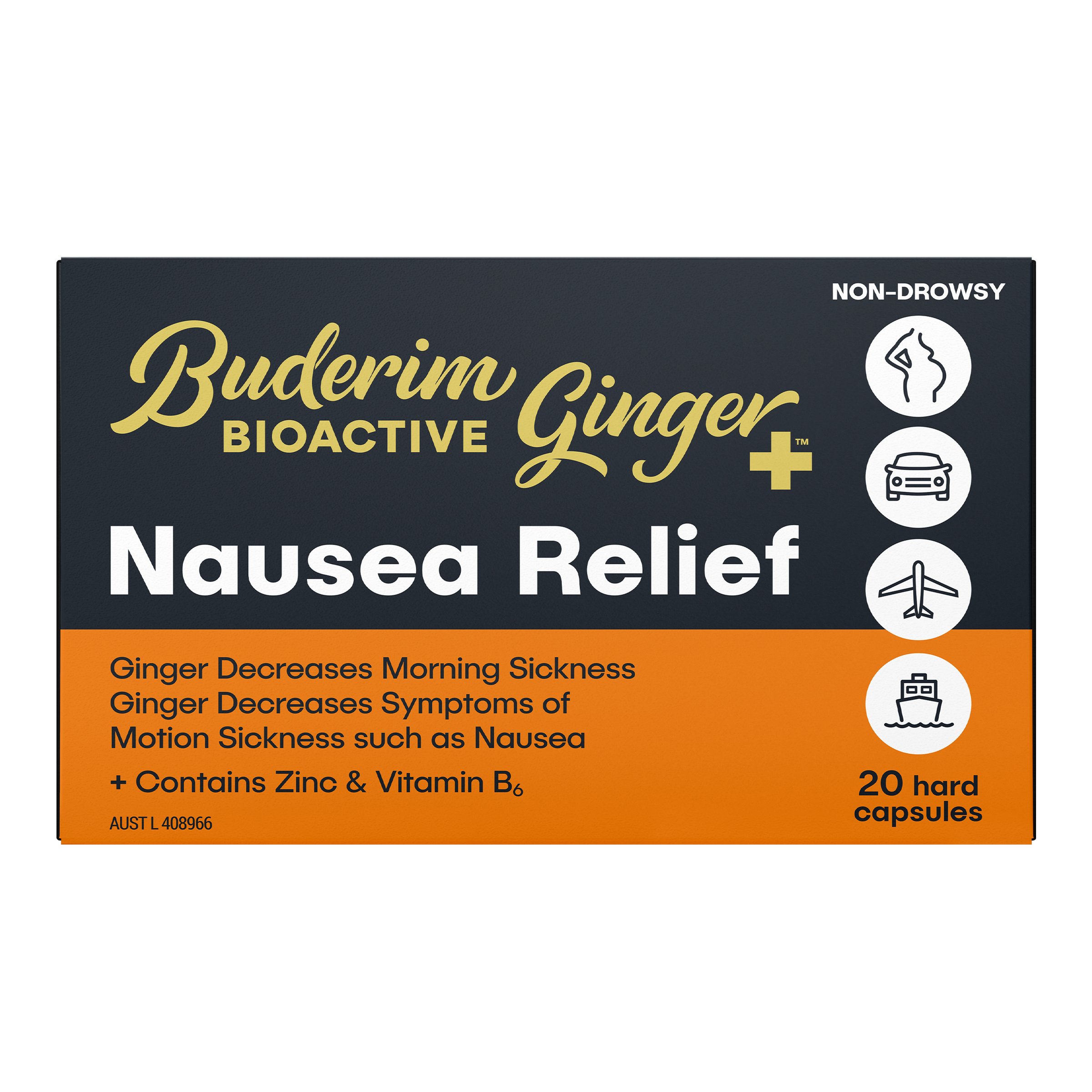Buderim Bioactive Ginger+ Nausea Relief 20 capsules - Image 1