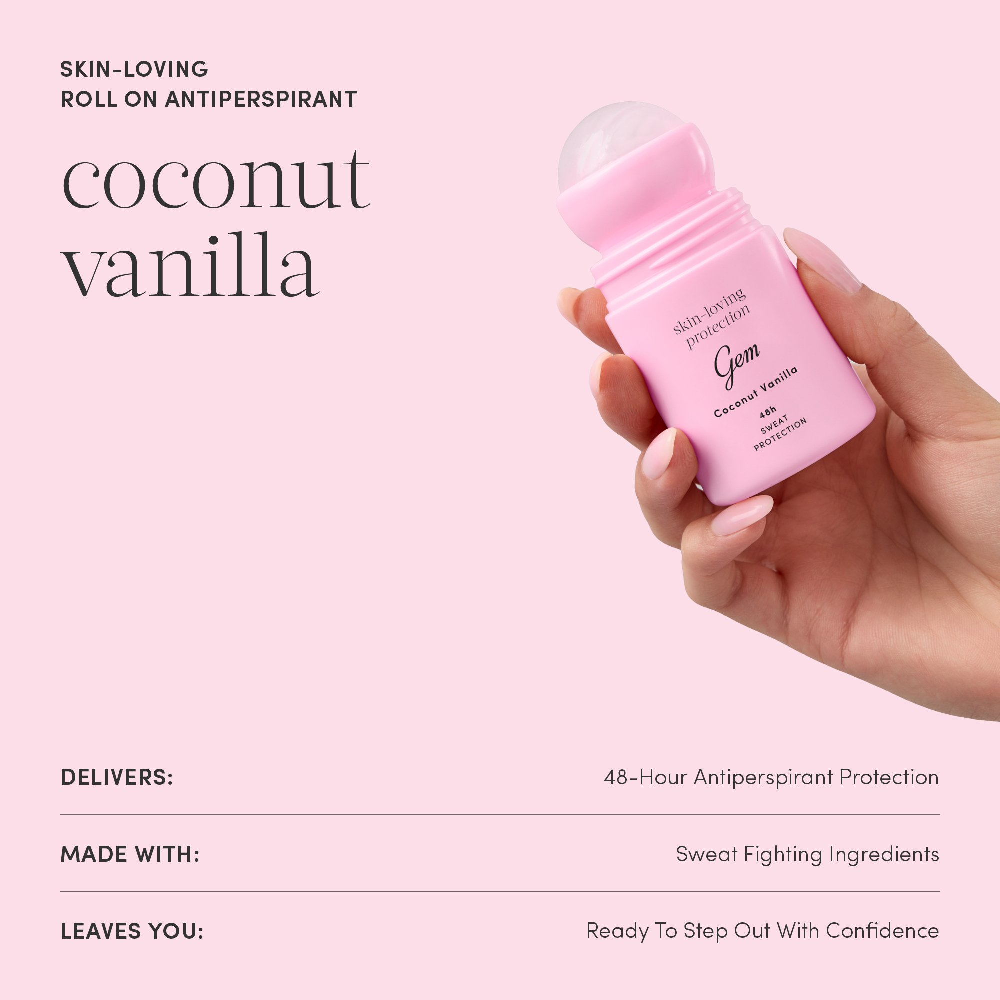 Gem Skin-Loving Roll On Deodorant Coconut Vanilla 50ml - Image 5
