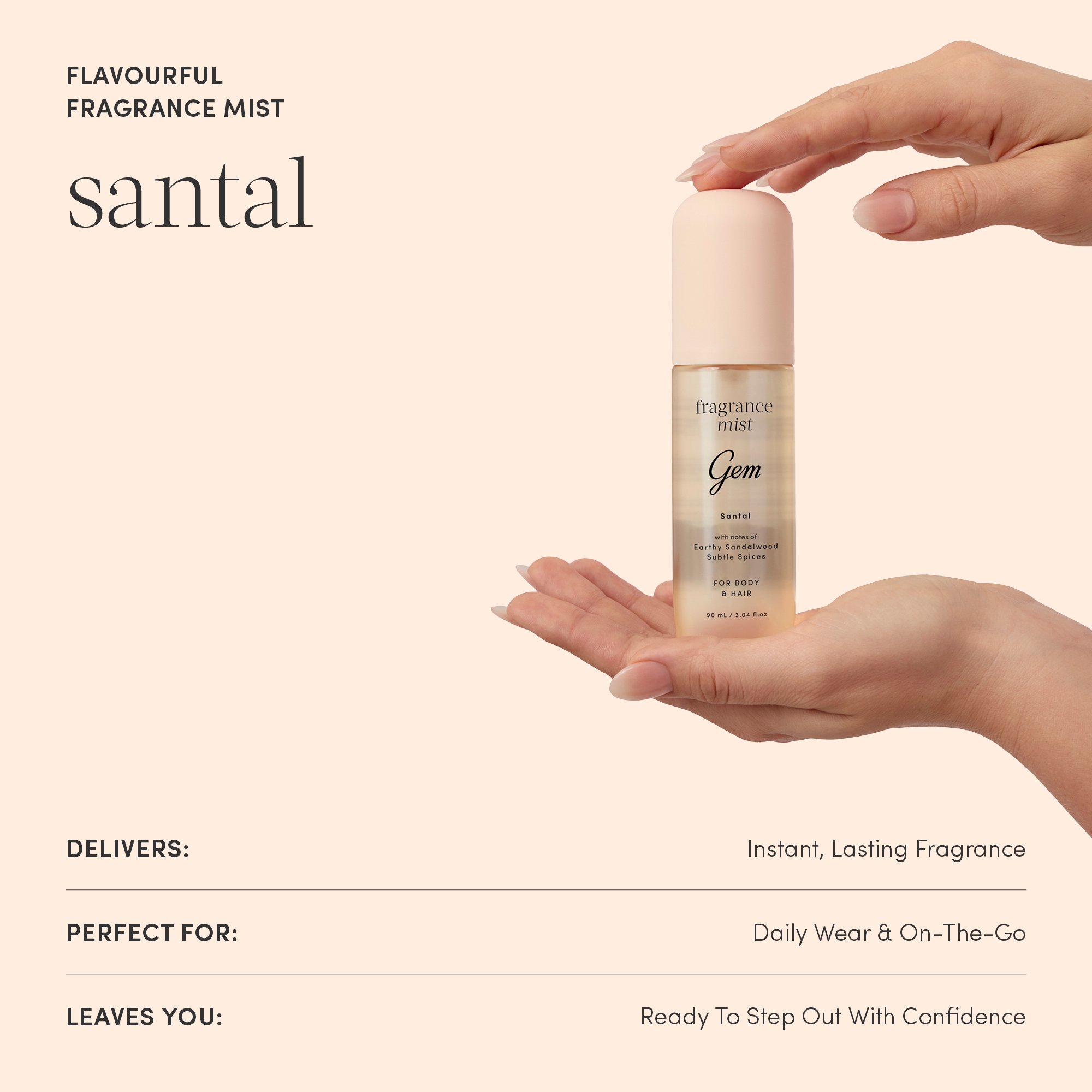 Gem Fragrance Mist For Body & Hair Santal 90ml - Image 3