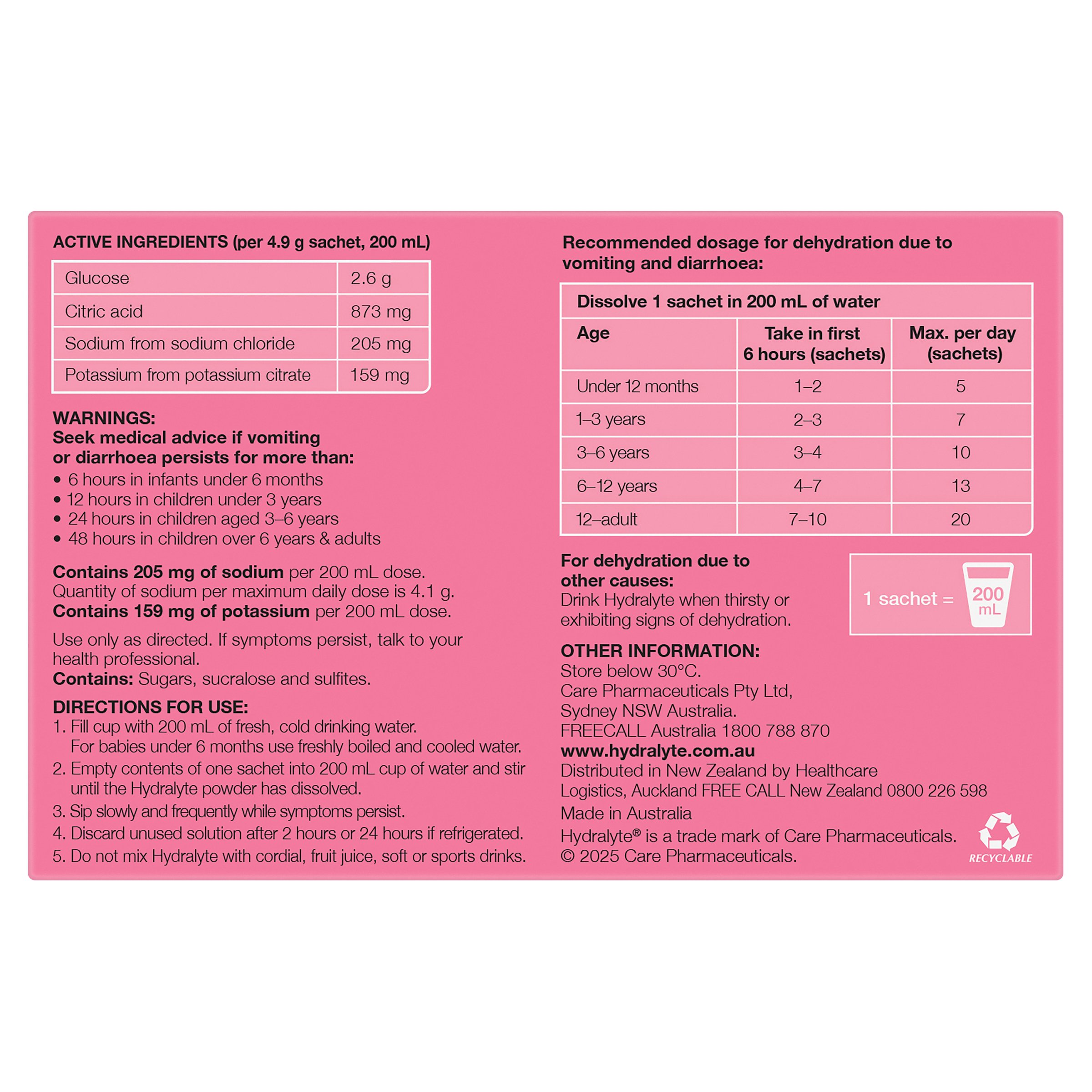 Hydralyte Electrolyte Powder Watermelon Burst 24 sachets - Image 2