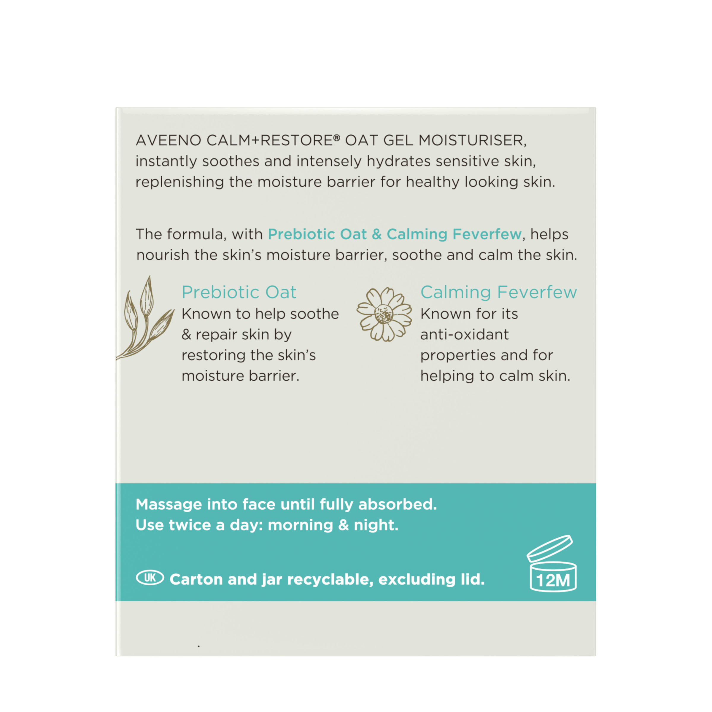 Aveeno Face Calm + Restore Sensitive Skin Oat Gel Moisturiser 50ml - Image 2