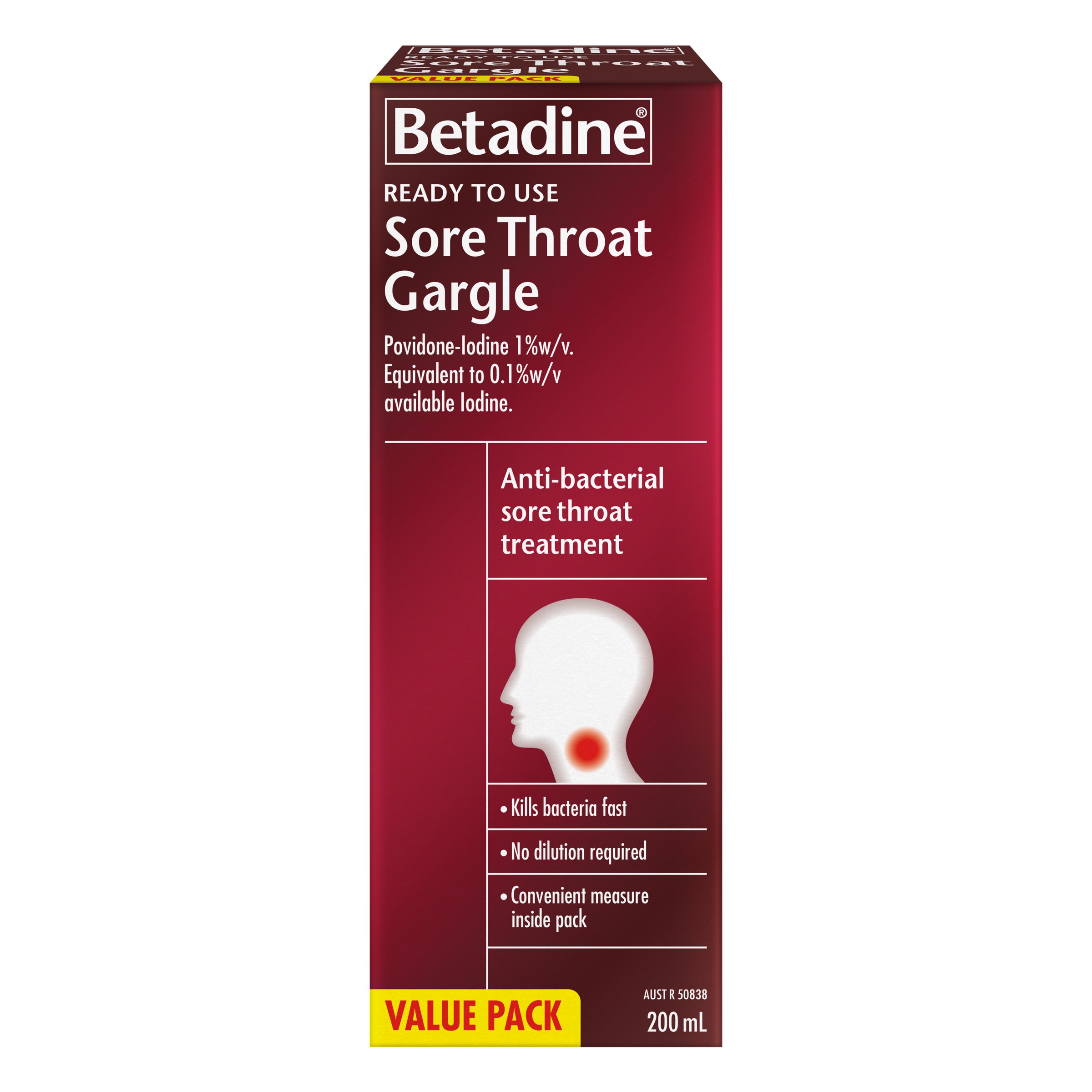 Betadine Ready To Use Sore Throat Gargle 200ml - Image 7