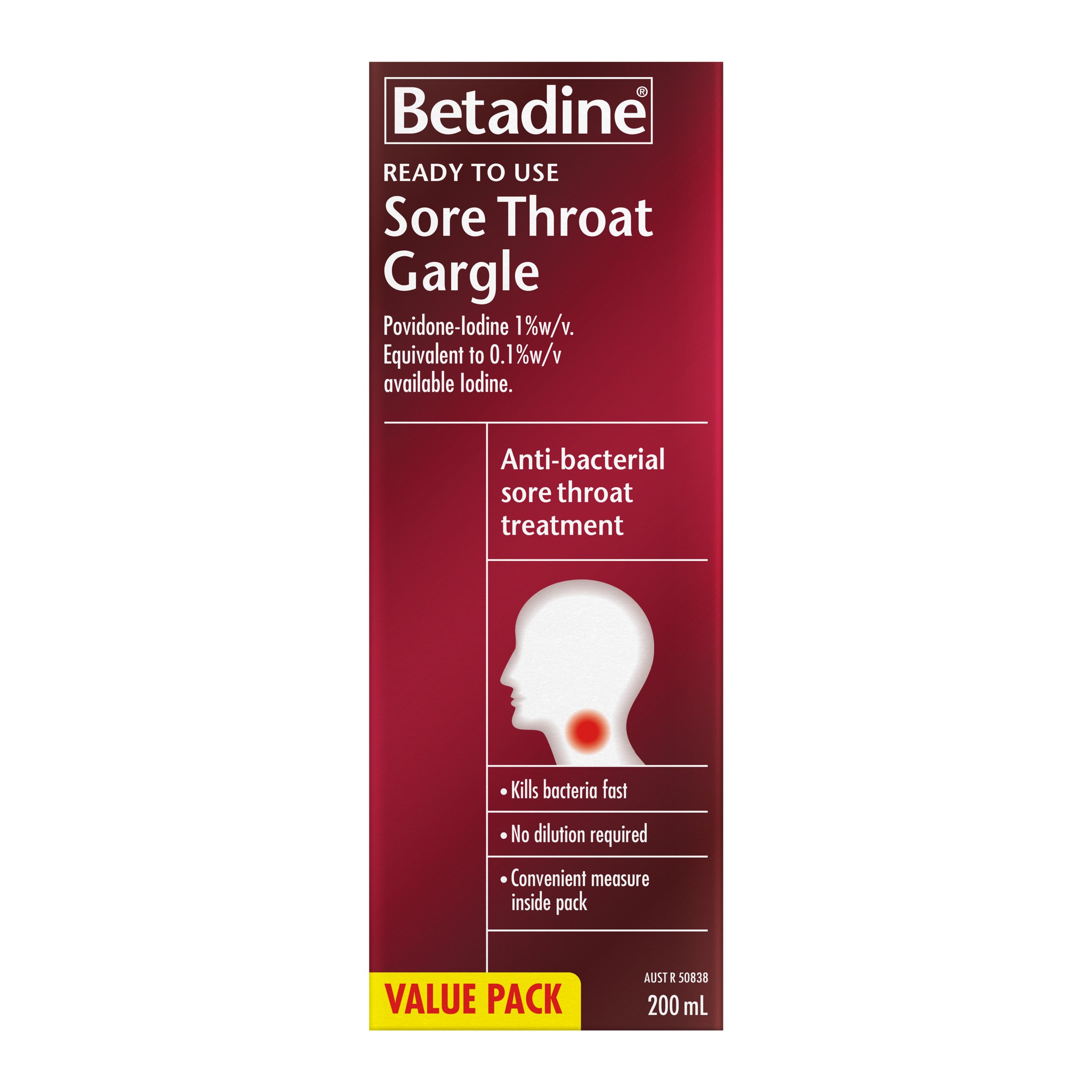 Betadine Ready To Use Sore Throat Gargle 200ml - Image 1