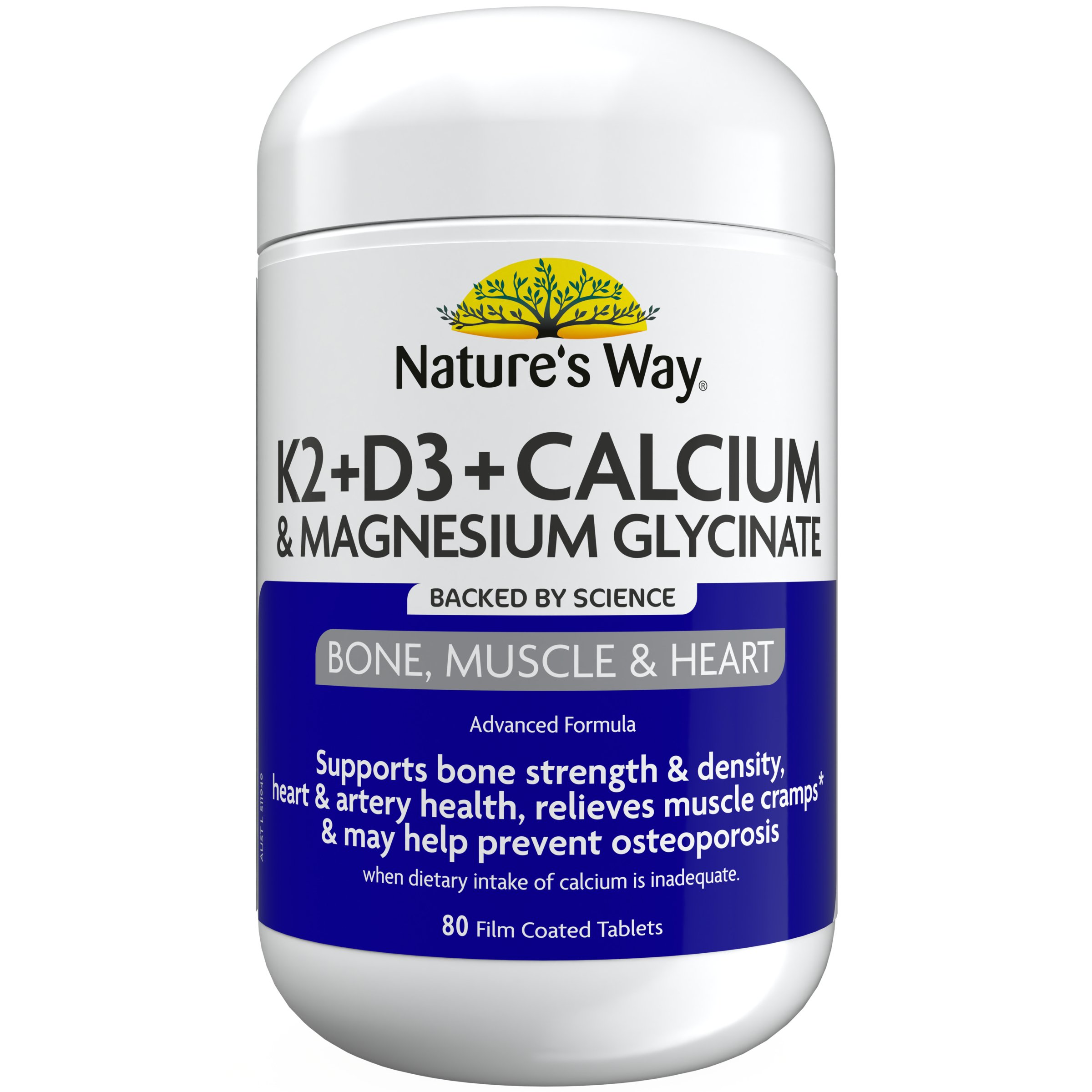 Nature's Way K2+ D3 + Calcium & Magnesium Glycinate 80 tablets - Image 1