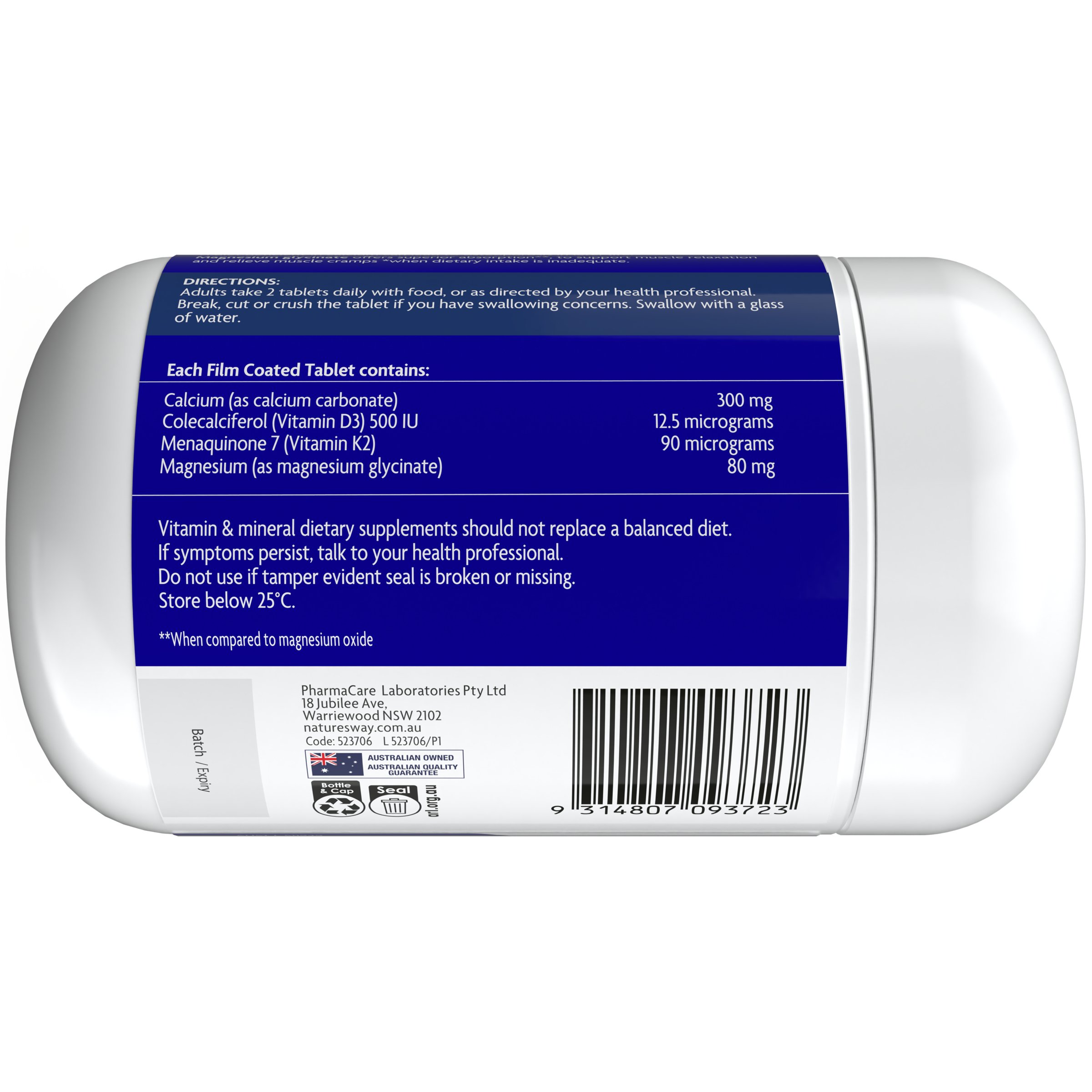 Nature's Way K2+ D3 + Calcium & Magnesium Glycinate 80 tablets - Image 3