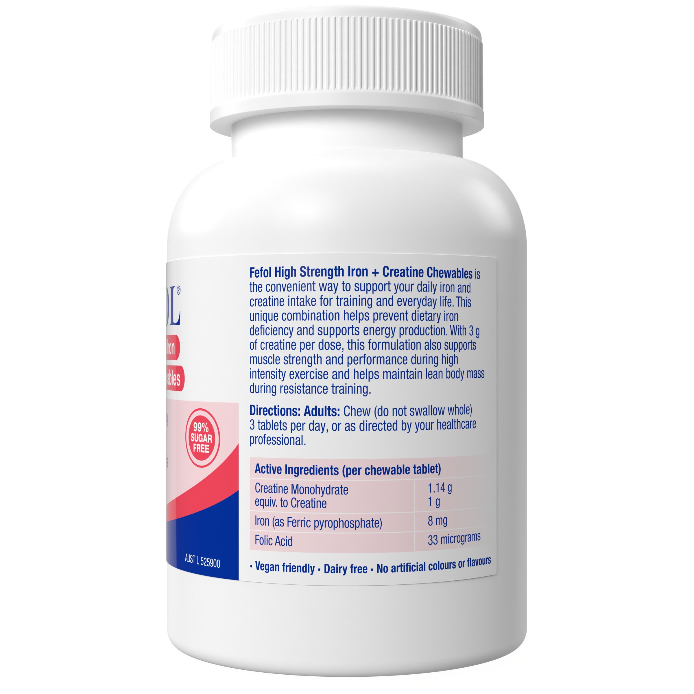 Fefol High Strength Iron + Creatine 60 chewable tablet - Image 2