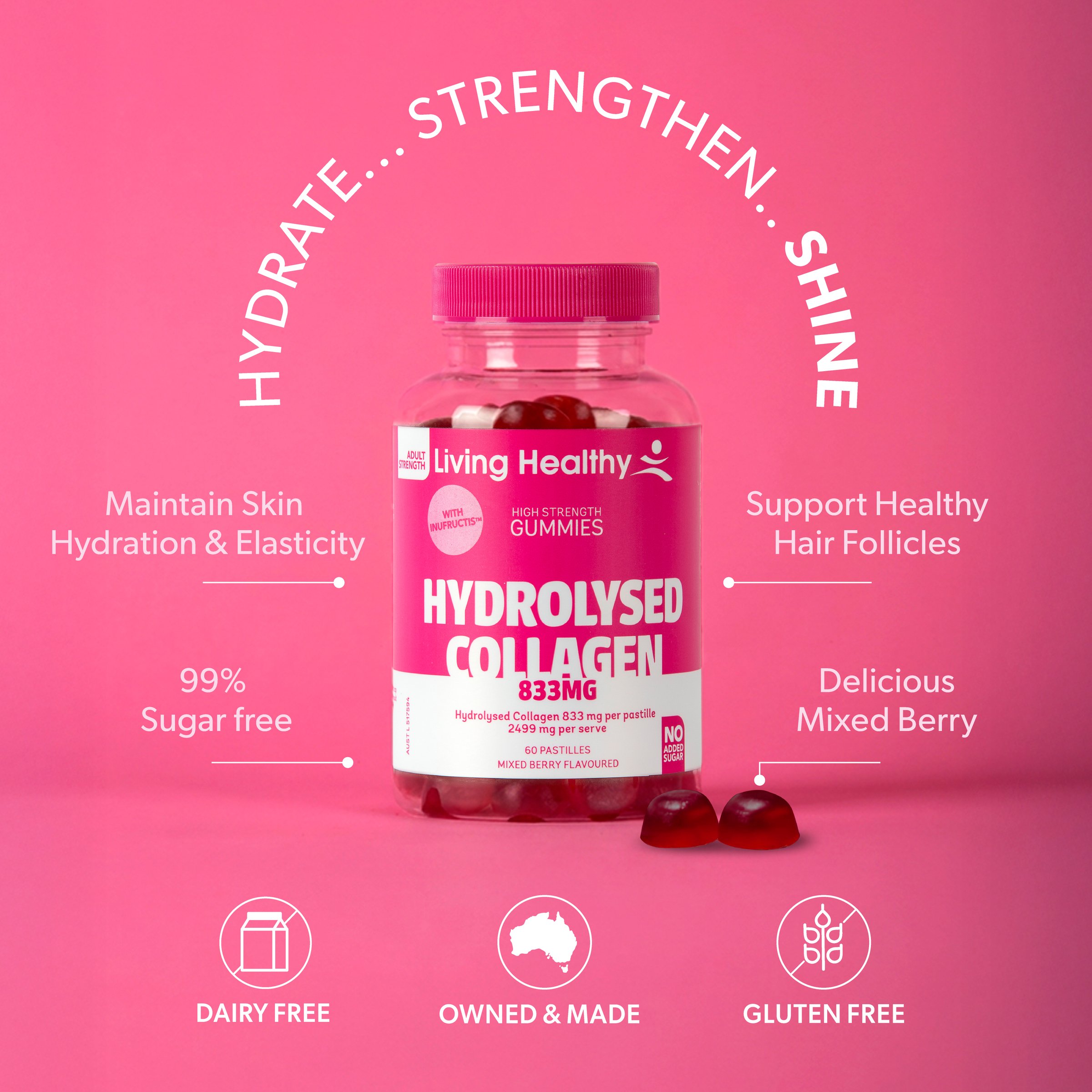 Living Healthy Gummies Collagen 833mg - 60 pastilles - Image 4