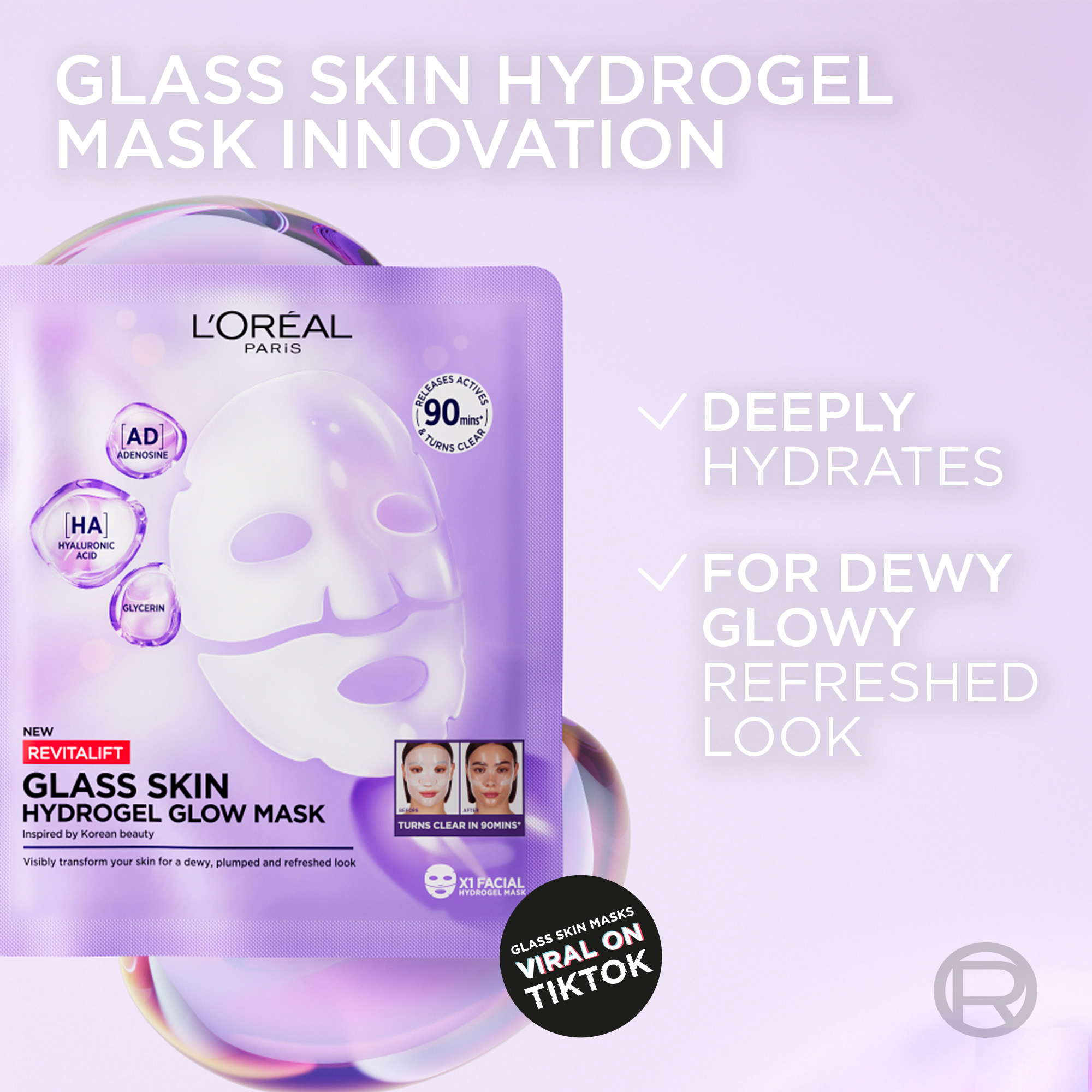 L'Oreal Paris Revitalift Filler Glass Skin Hydrogel Glow Mask 1 each - Image 3
