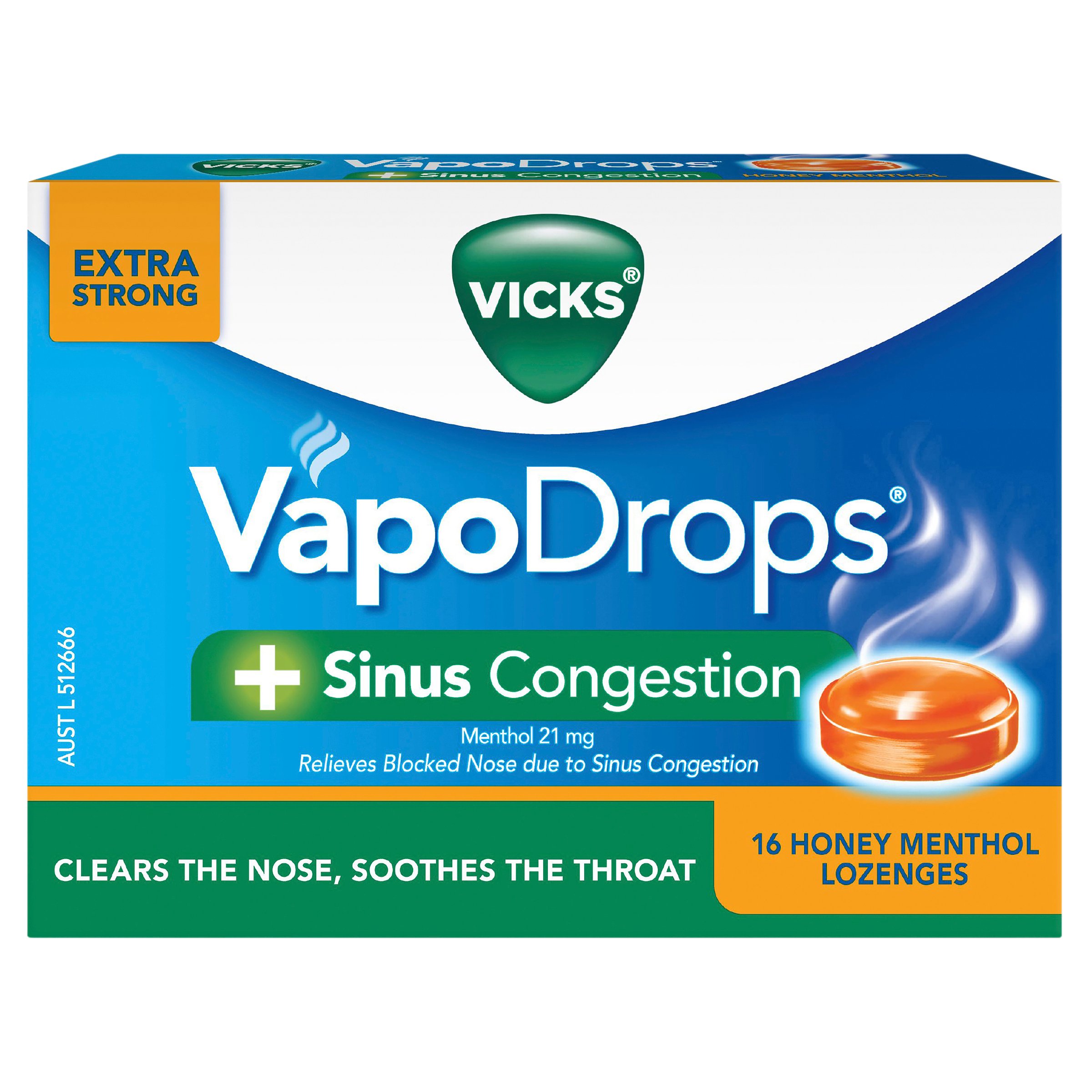 Vicks Vapodrops +Sinus Congestion Honey Menthol 16 Lozenges - Image 1