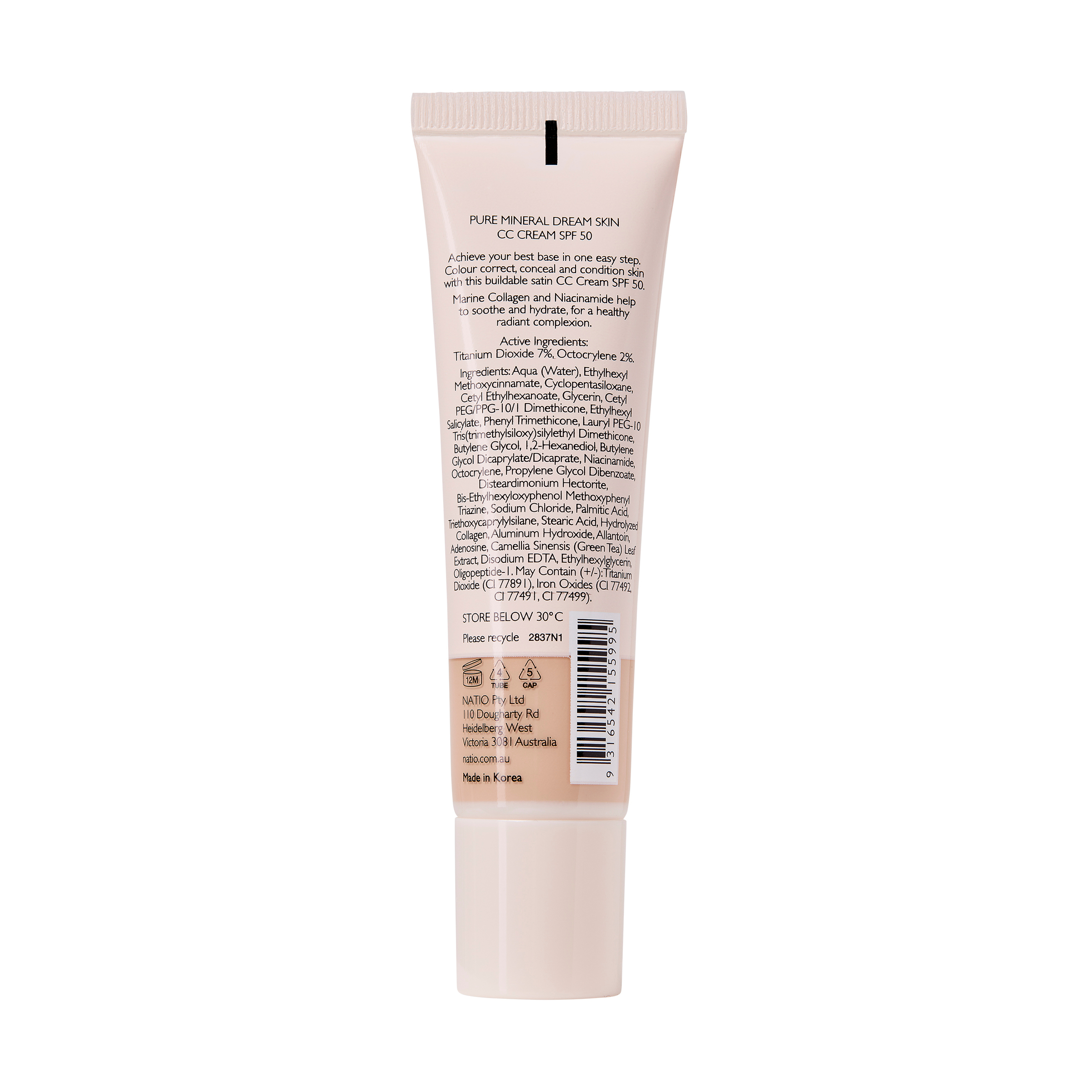 Natio Pure Mineral Skin CC Cream SPF 50 - Latte 30ml - Image 2