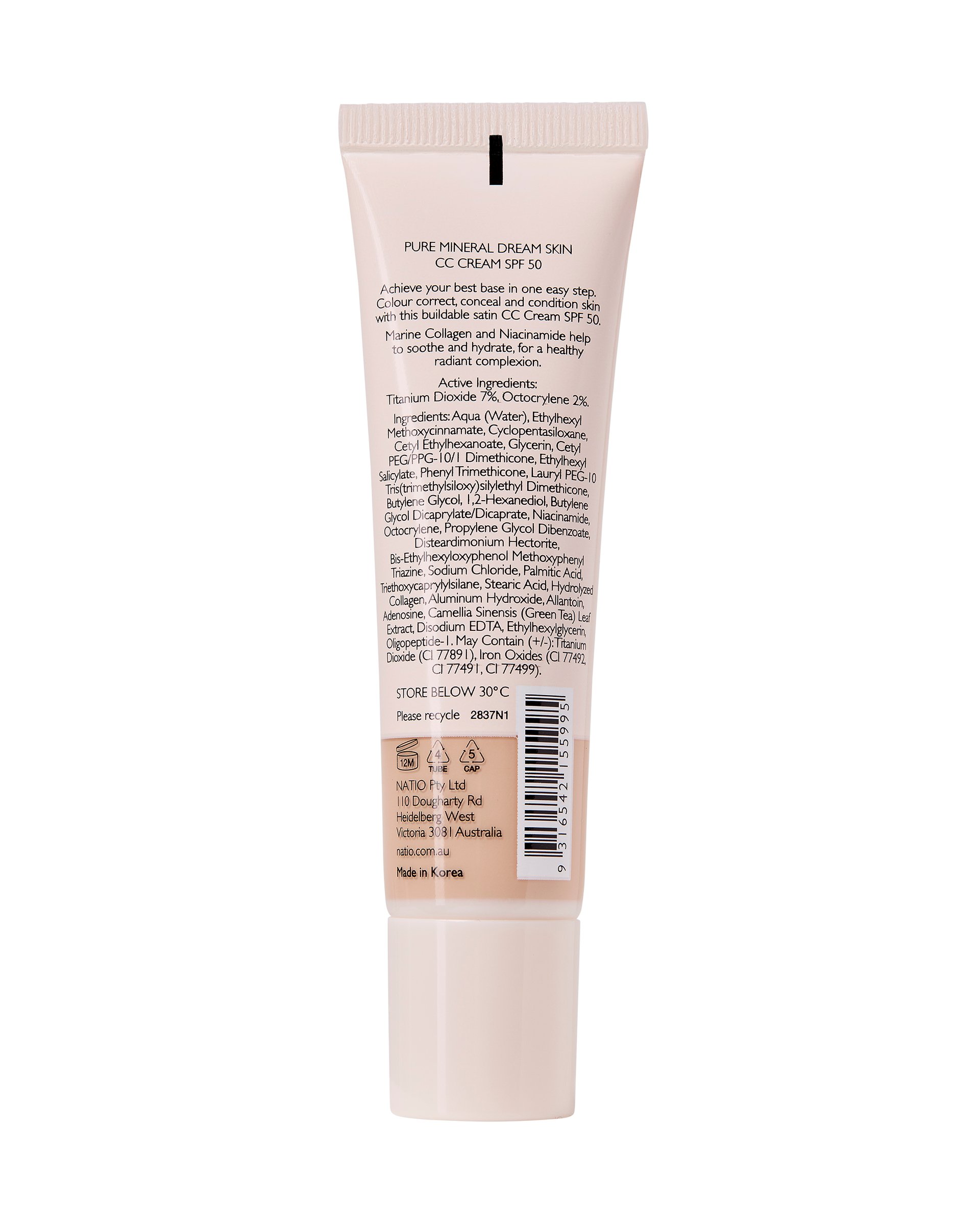 Natio Pure Mineral Skin CC Cream SPF 50 - Latte 30ml - Image 2