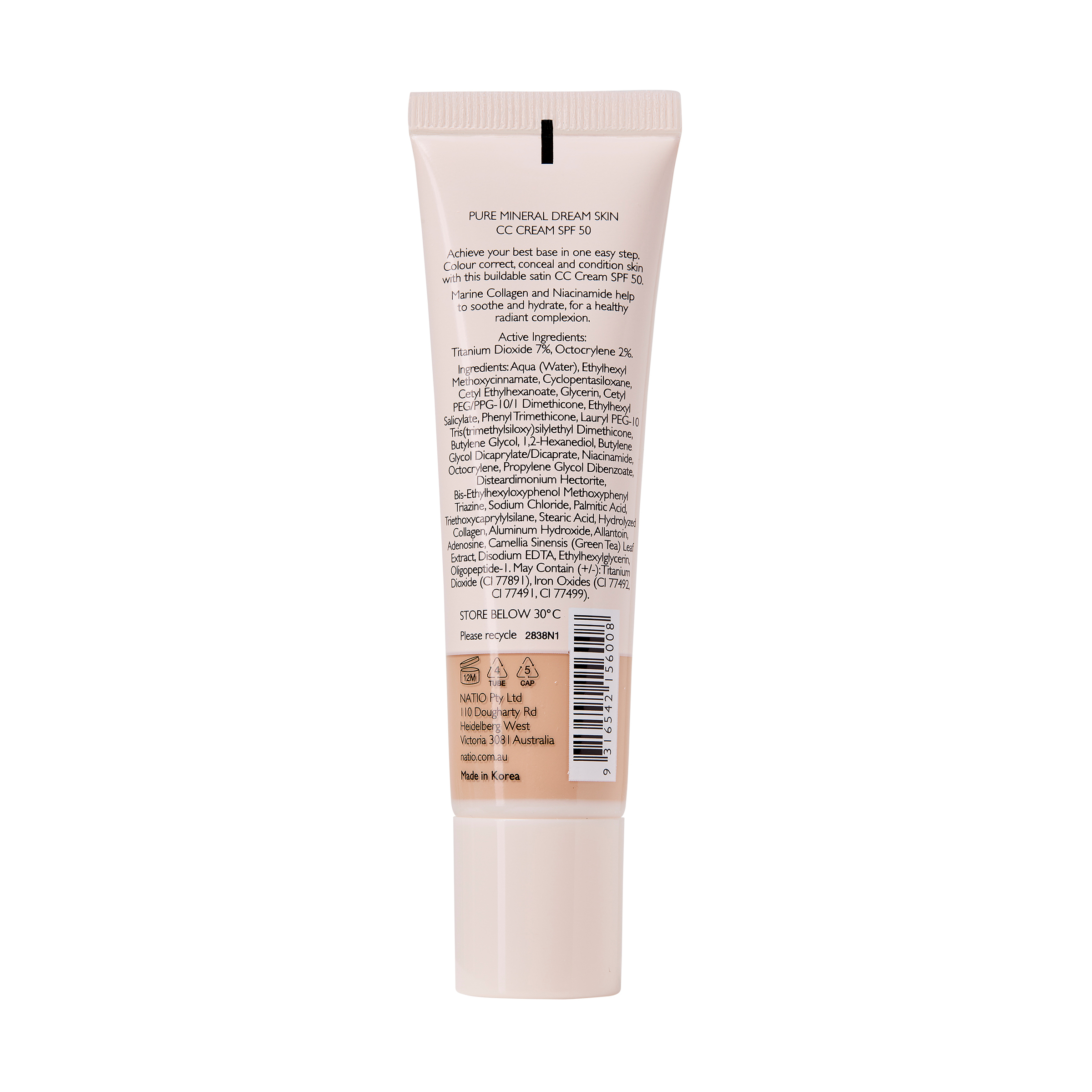 Natio Pure Mineral Skin CC Cream SPF 50 - Honey 30ml - Image 2