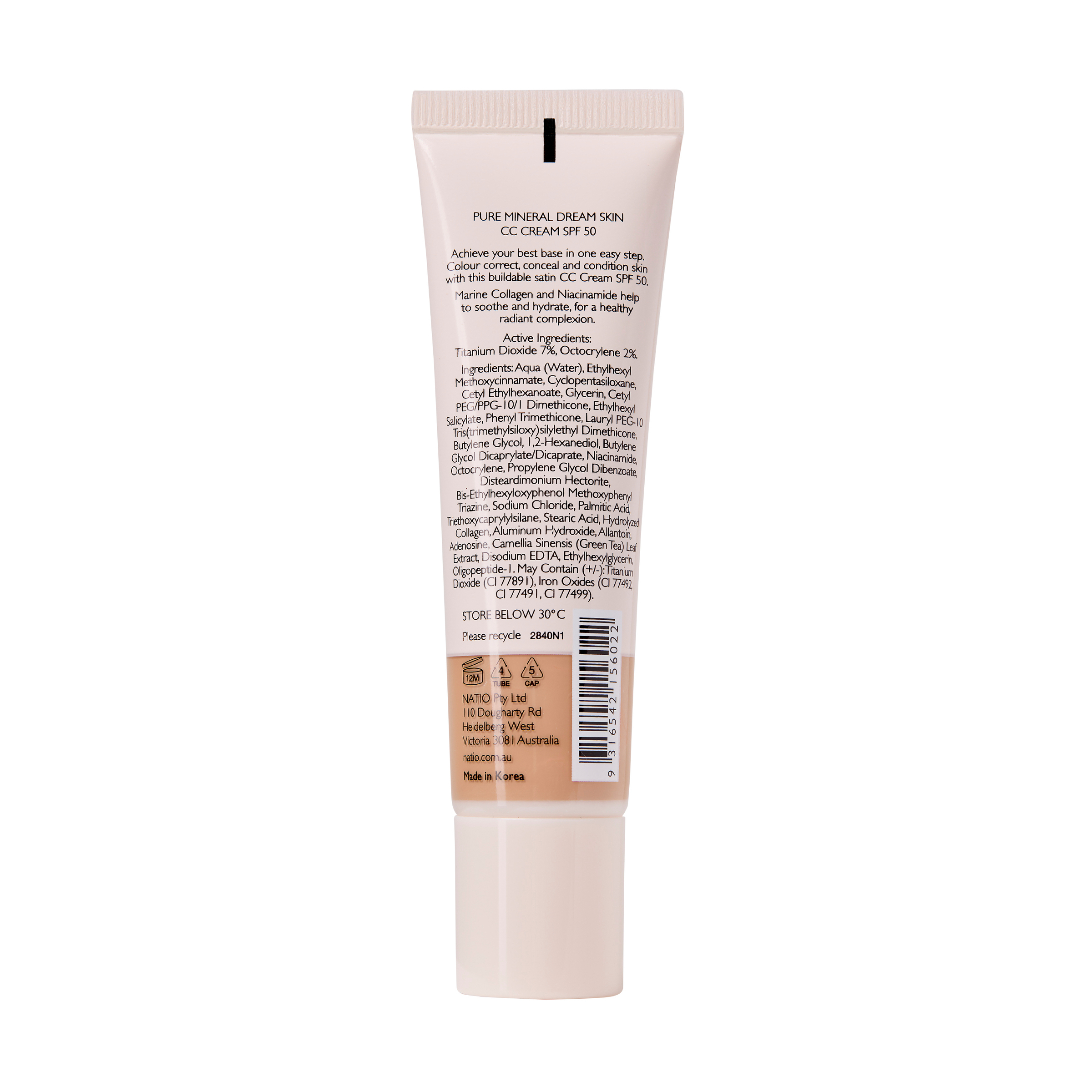 Natio Pure Mineral Skin CC Cream SPF 50 - Almond 30ml - Image 2