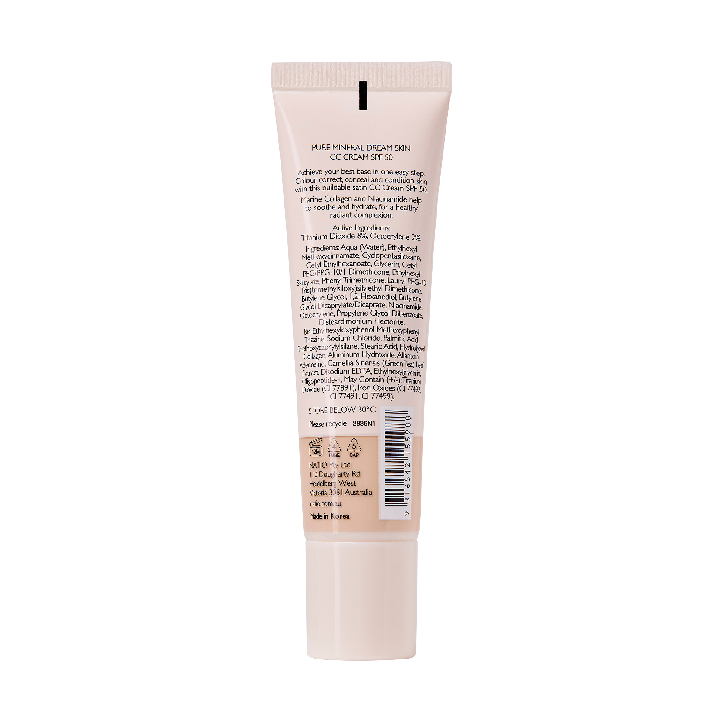 Natio Pure Mineral Skin CC Cream SPF 50 - Bisque 30ml - Image 2