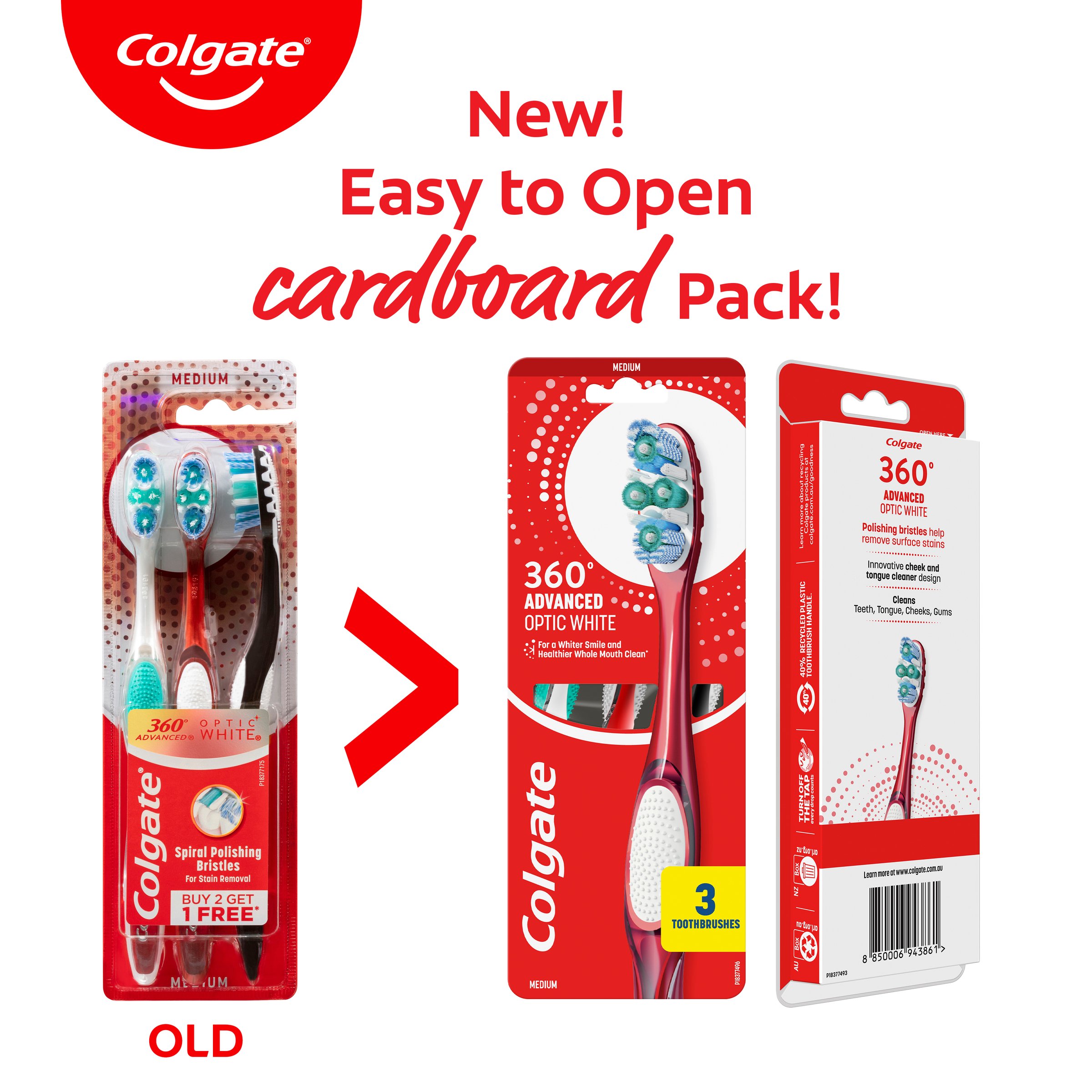 Colgate 360 Optic White Man Toothbrush 3 pack - Image 9