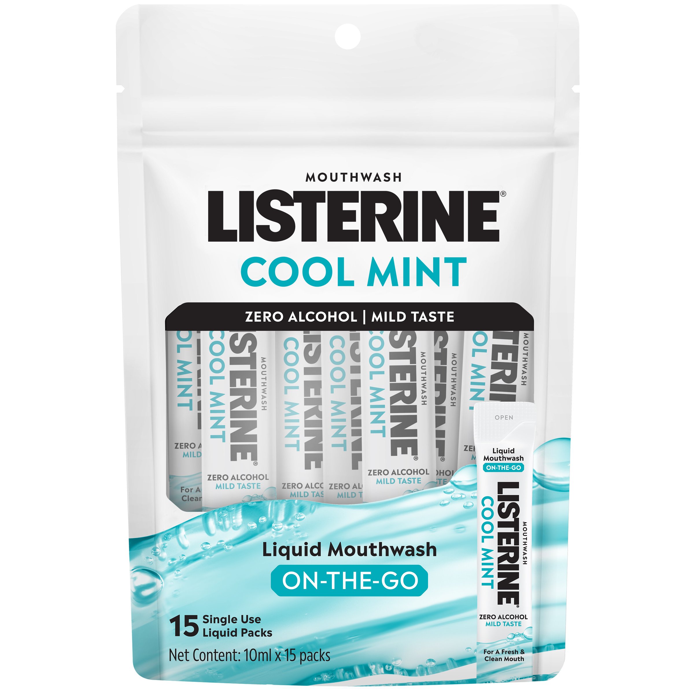 Listerine Liquid Mouthwash Sachets Cool Mint 15 pack - Image 1