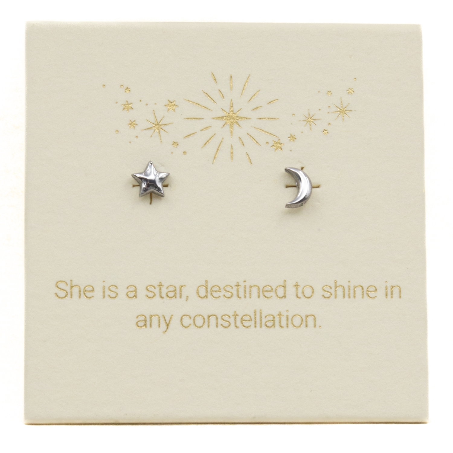 Love Lunamei Inspiration Stud Earrings - Moon & Star Silver 1 pair