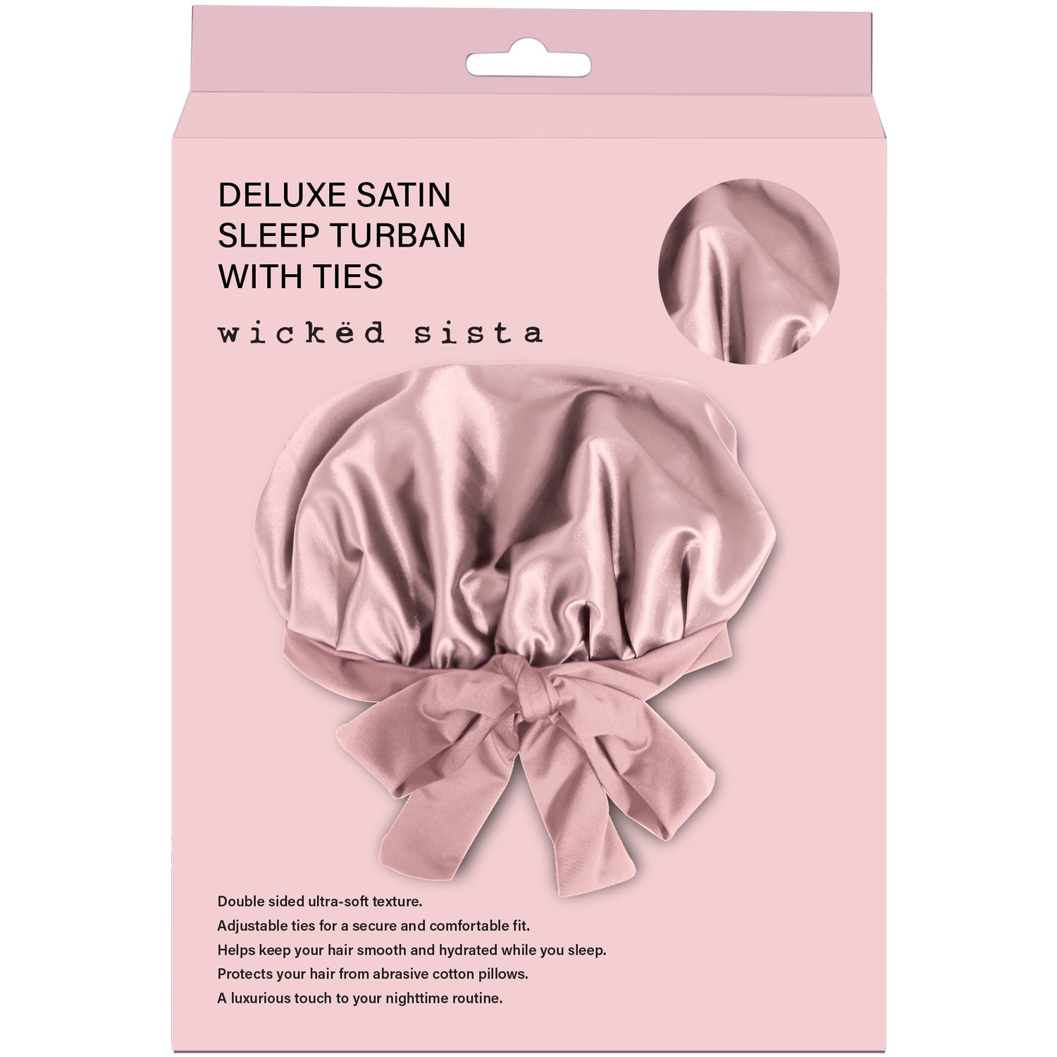 Wicked Sista Deluxe Satin Sleep Turban With Ties Blush Pink 1 each - Image 2