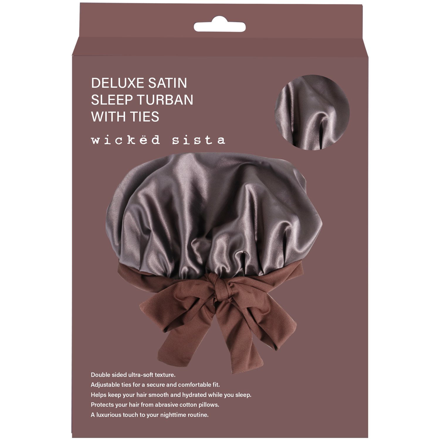 Wicked Sista Deluxe Satin Sleep Turban With Ties Mocca 1 each - Image 2