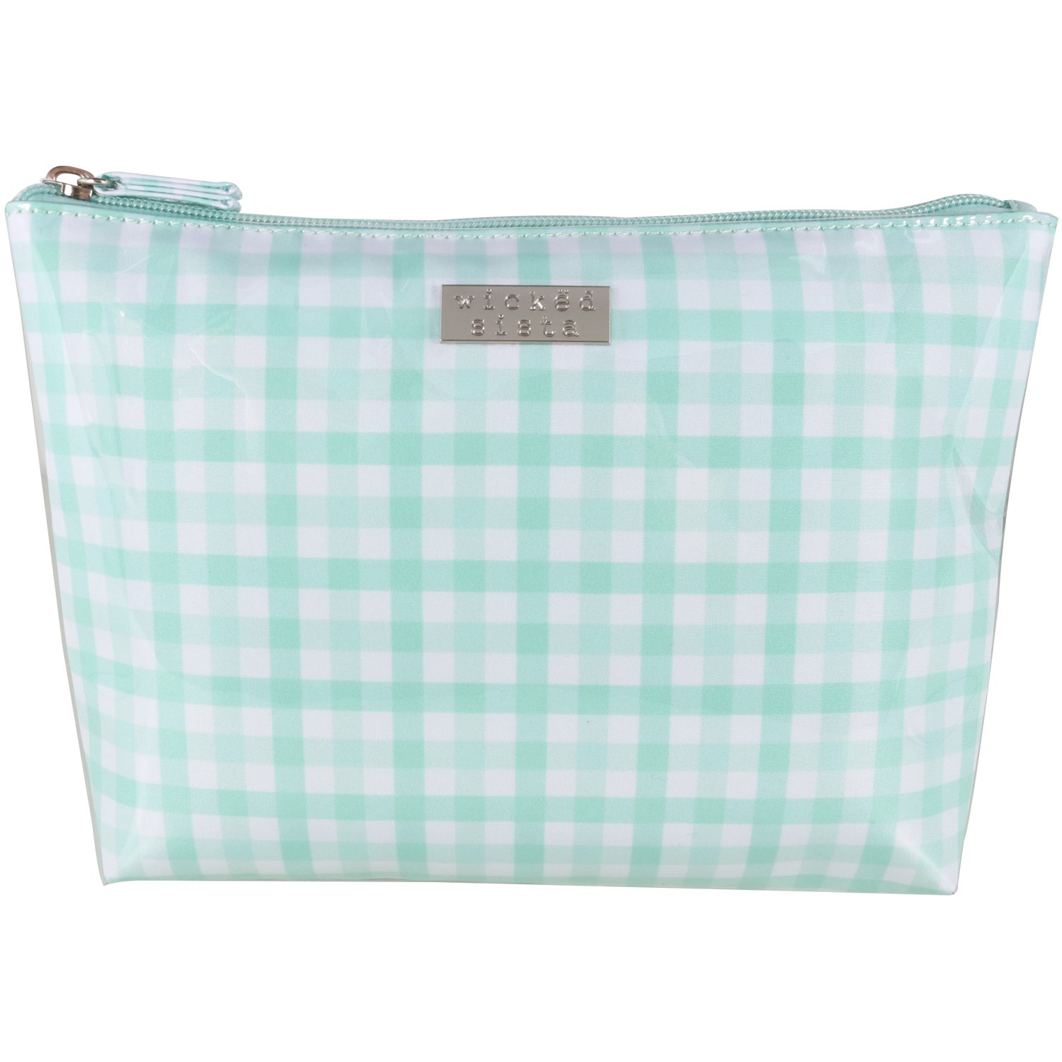 Wicked Sista Mint Gingham Medium Soft Aline Cosmetic Bag 1 each