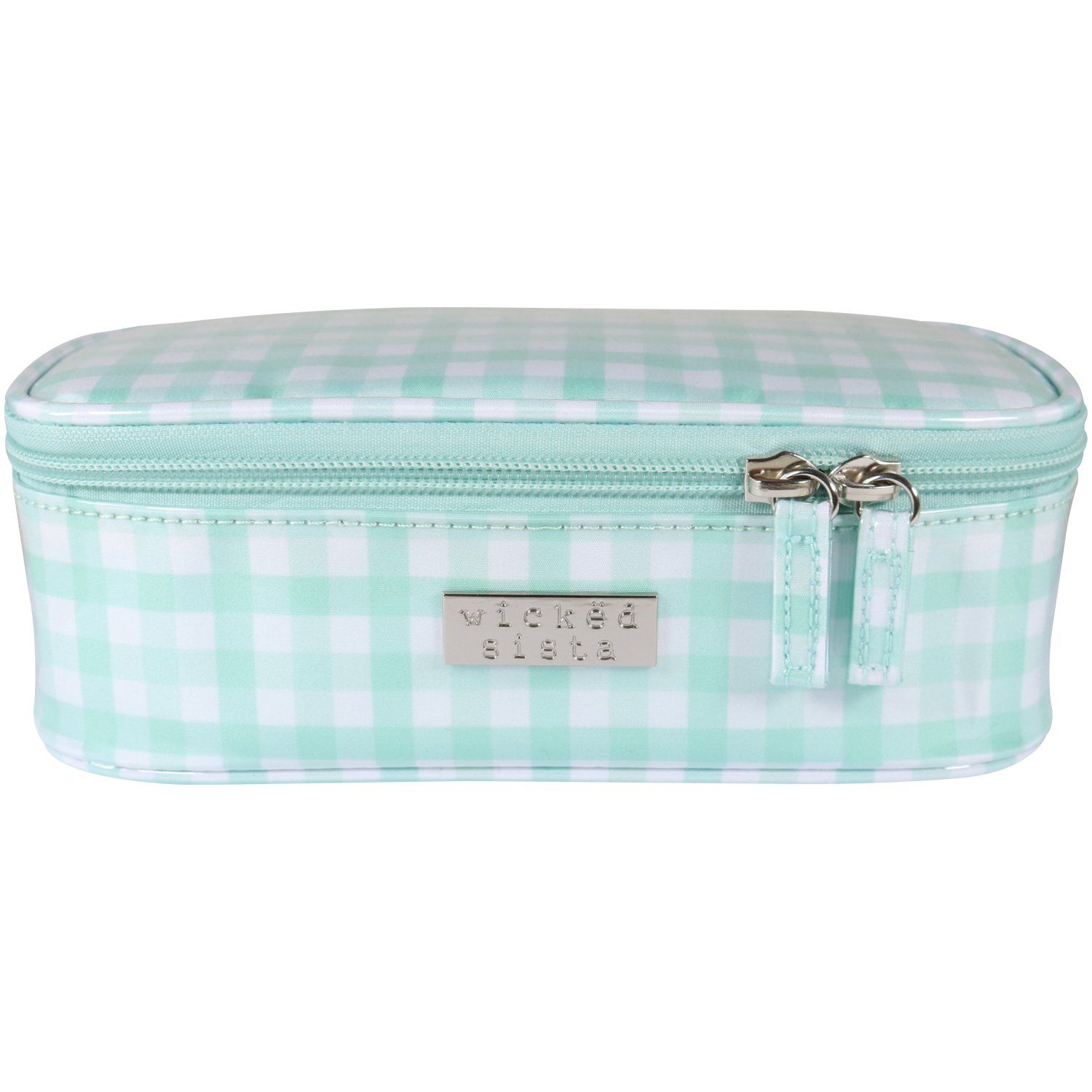 Wicked Sista Mint Gingham Rectangular Brush Cosmetic Bag 1 each