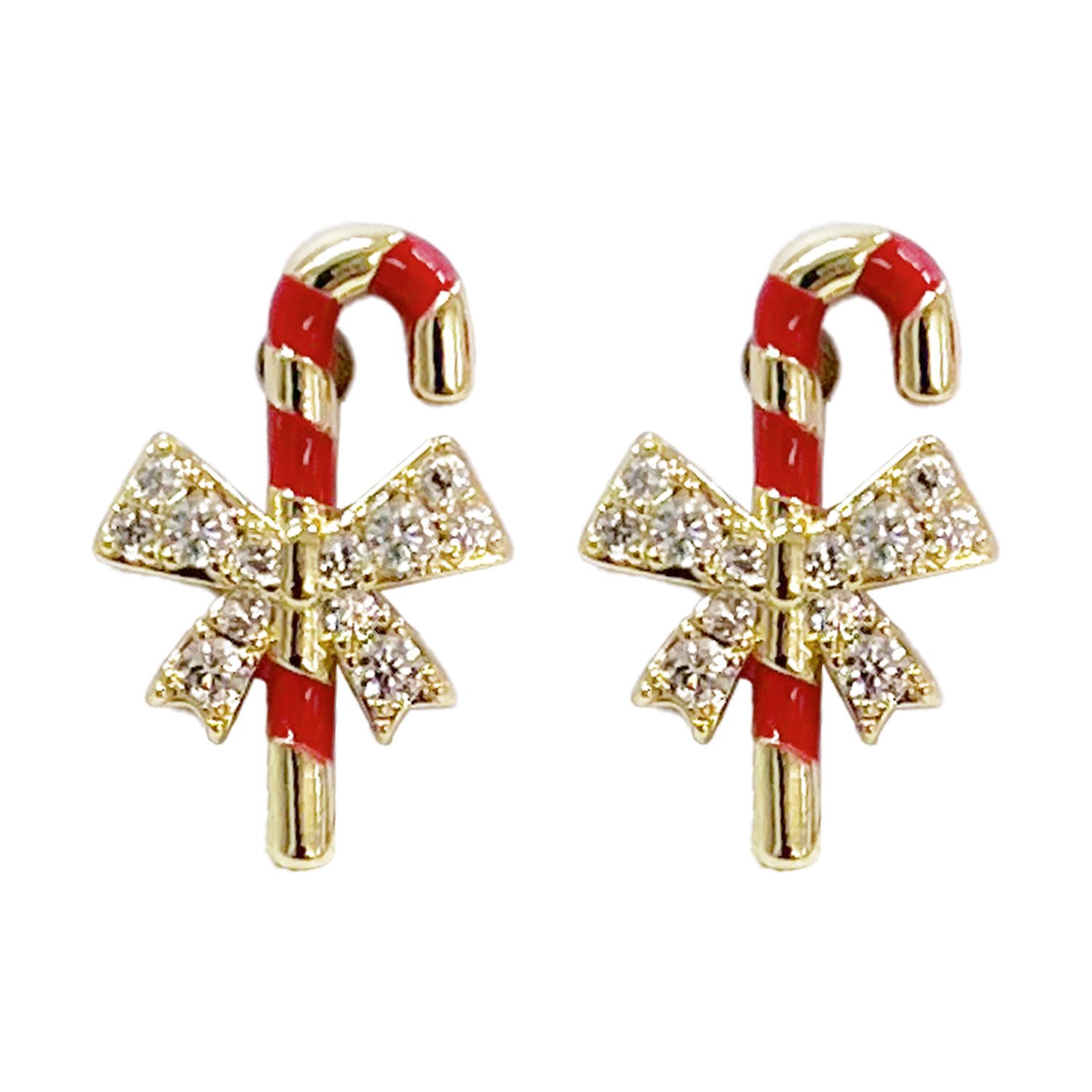 Wicked Sista Candy Cane Bow Studs Gold 1 pair