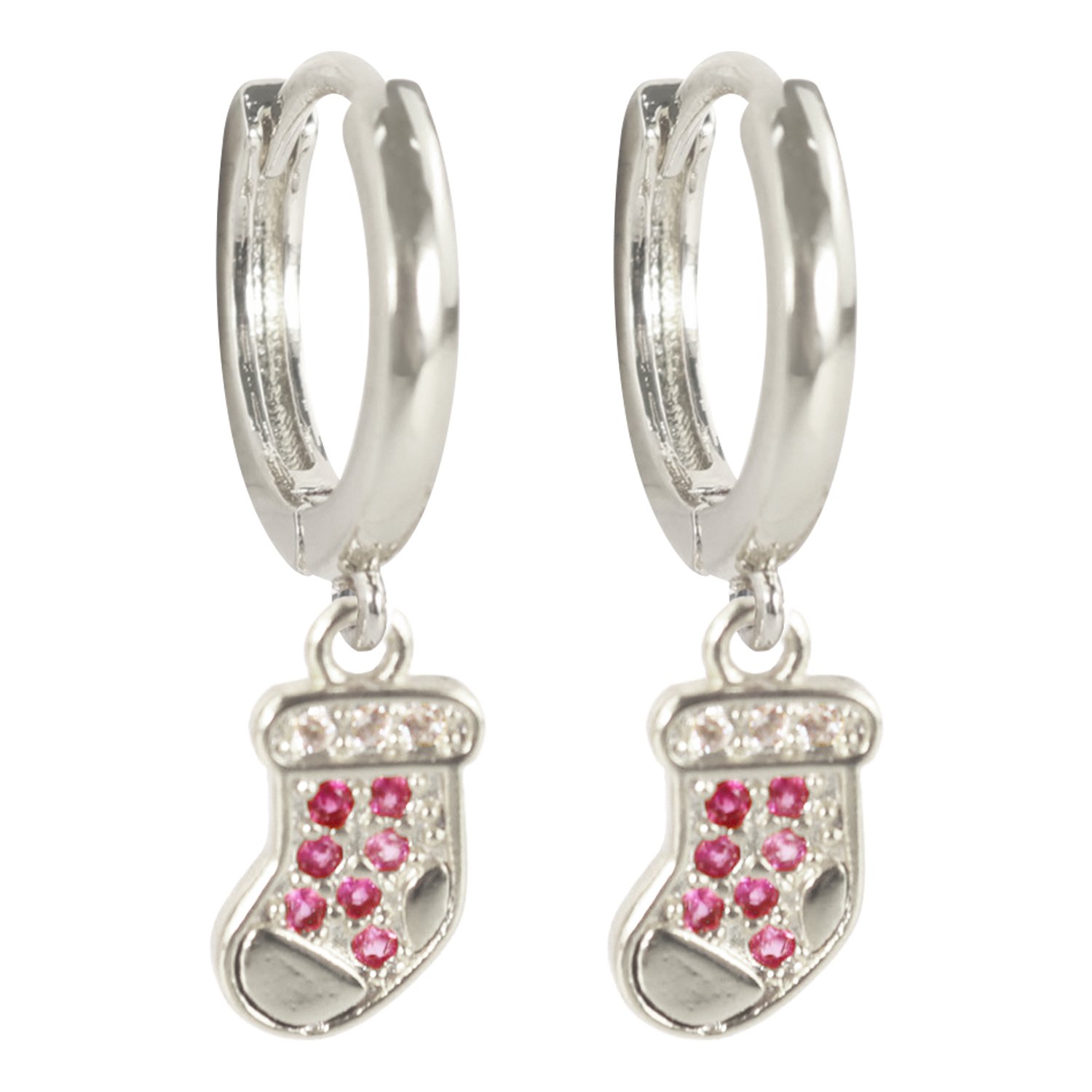 Wicked Sista Xmas Stocking Huggie Hoops Silver 1 pair