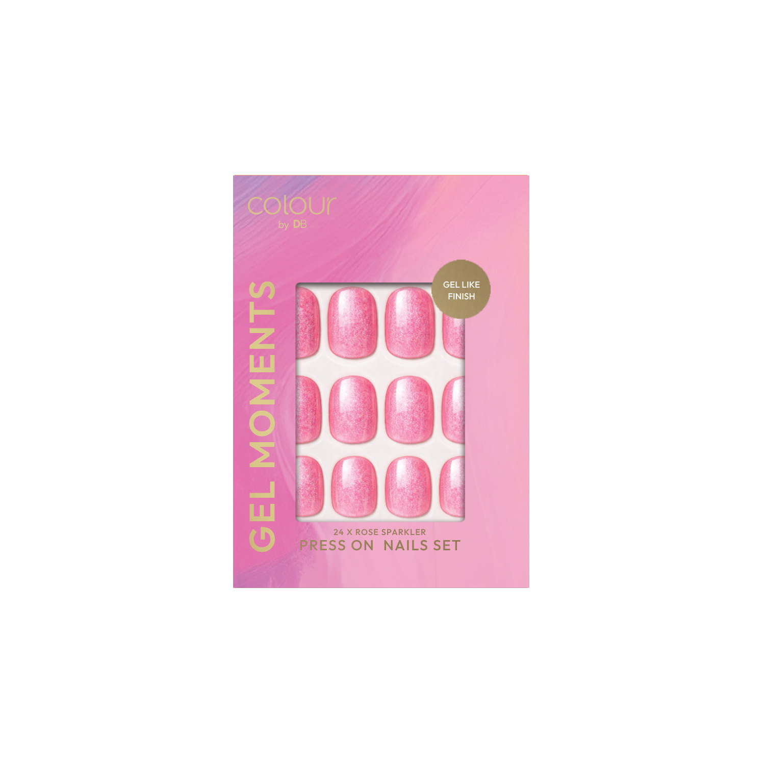 Colour by DB Gel Moments Press On Nail Set Rose Sparkler 1 each
