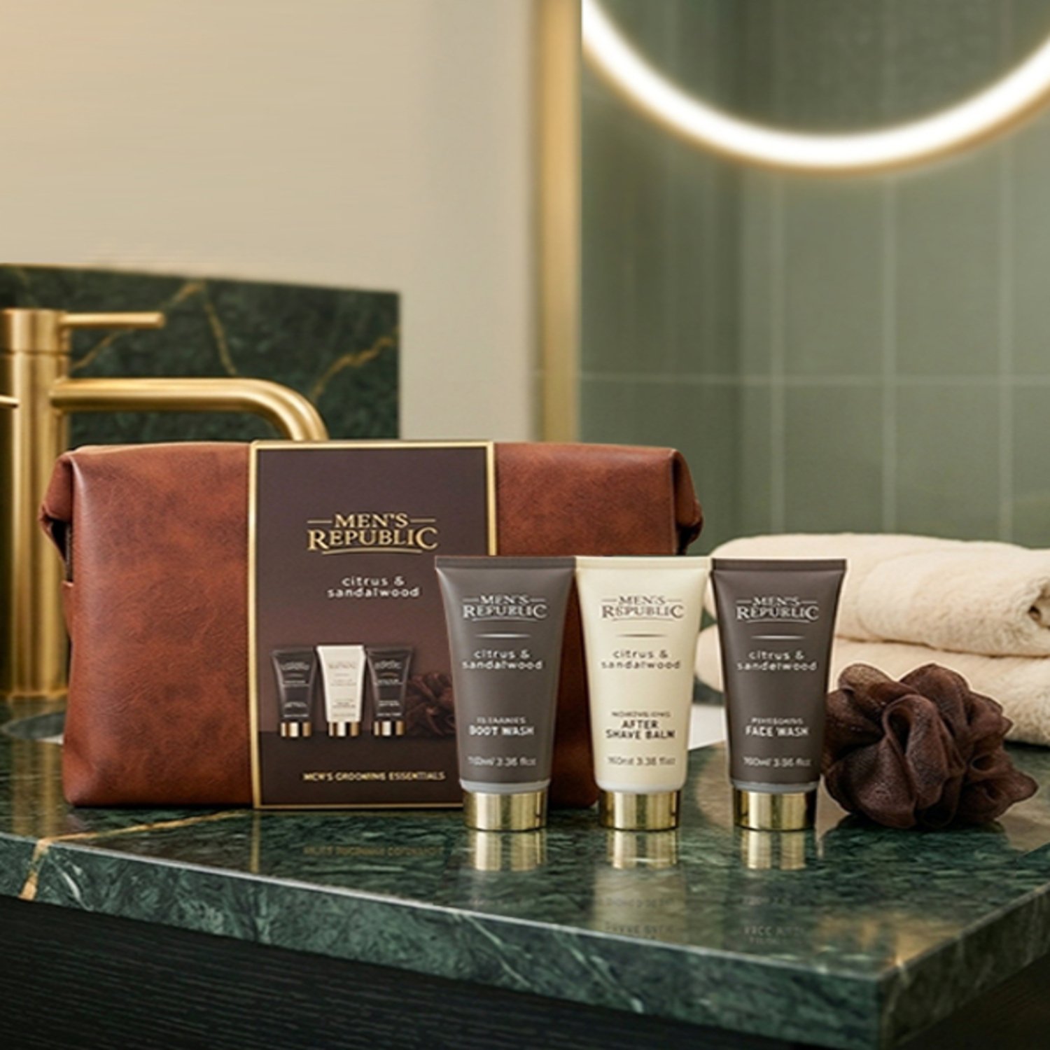 Men's Republic Grooming Kit In Soft Faux Leather Toiletry Bag 5 piece - Image 1