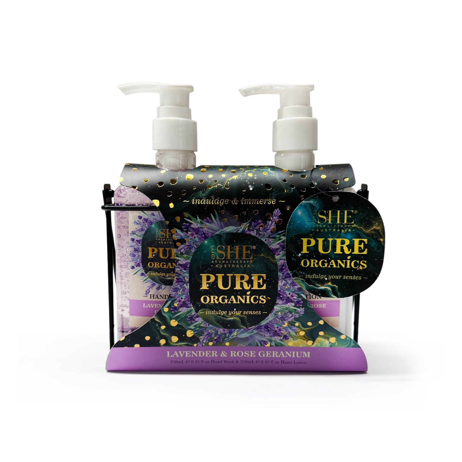 SHE Aromatherapy Pure Organics Bath Caddy Lavender & Rose Geranium 2 piece