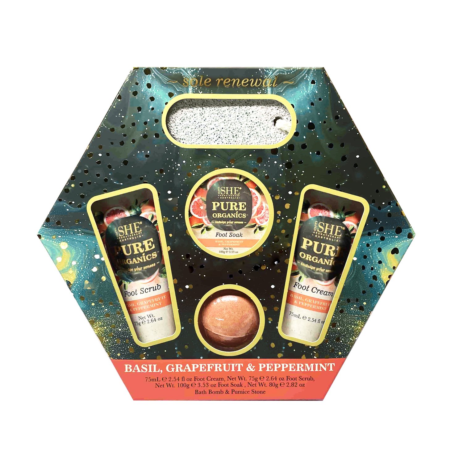 SHE Aromatherapy Pure Organics Foot Therapy Set Basil, Grapefruit & Peppermint 5 piece