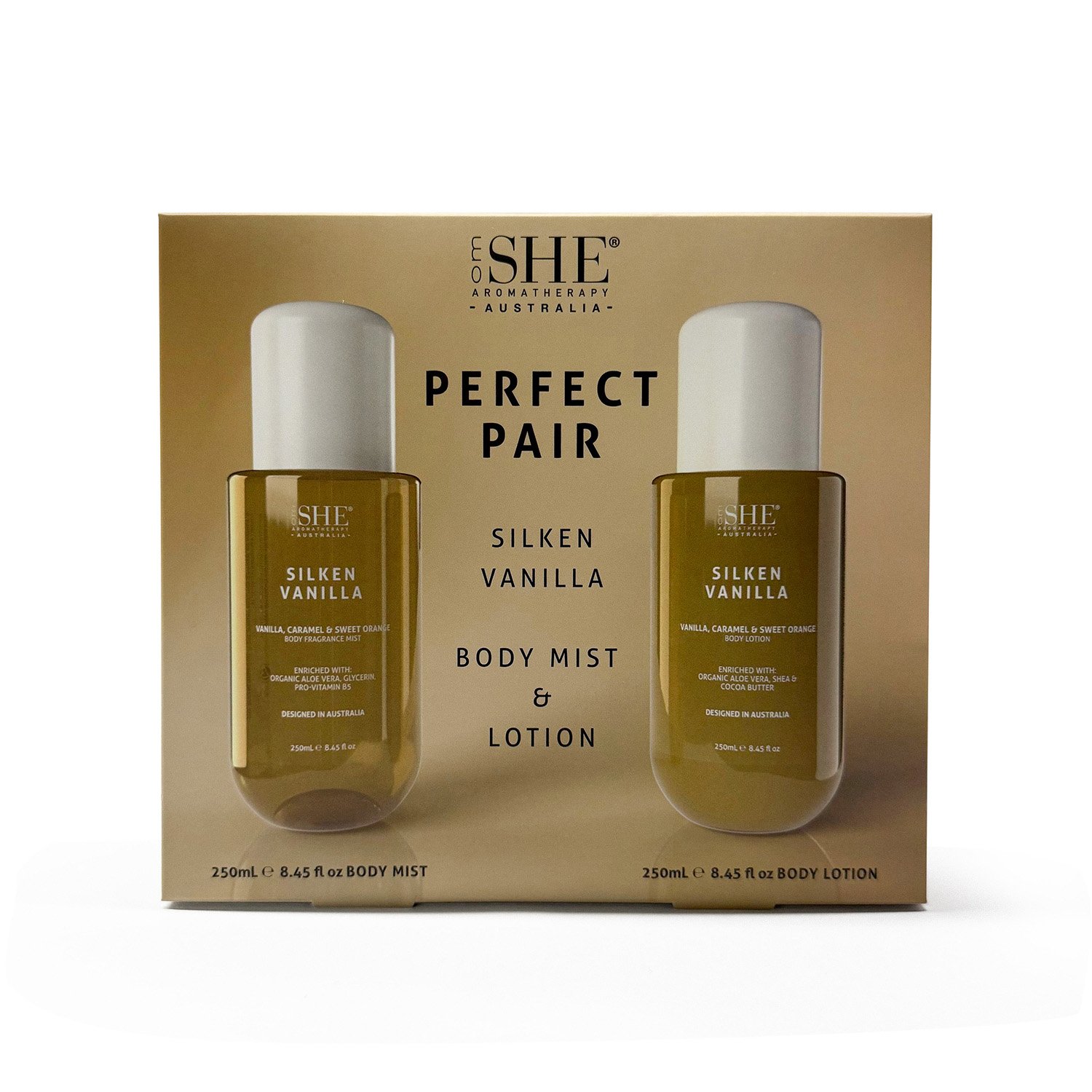 SHE Aromatherapy Signature Collection Mist & Lotion Duo Perfect Pair Silken Vanilla 2 piece