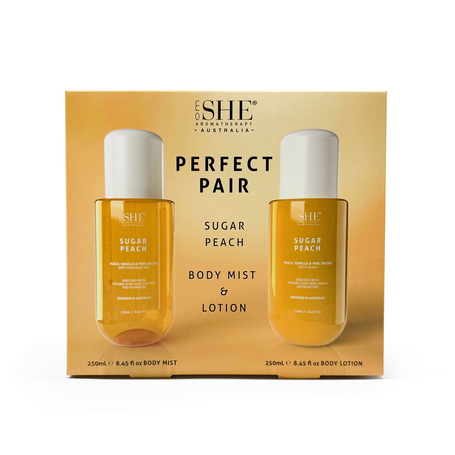 SHE Aromatherapy Signature Collection Mist & Lotion Duo Perfect Pair Sugar Peach 2 piece