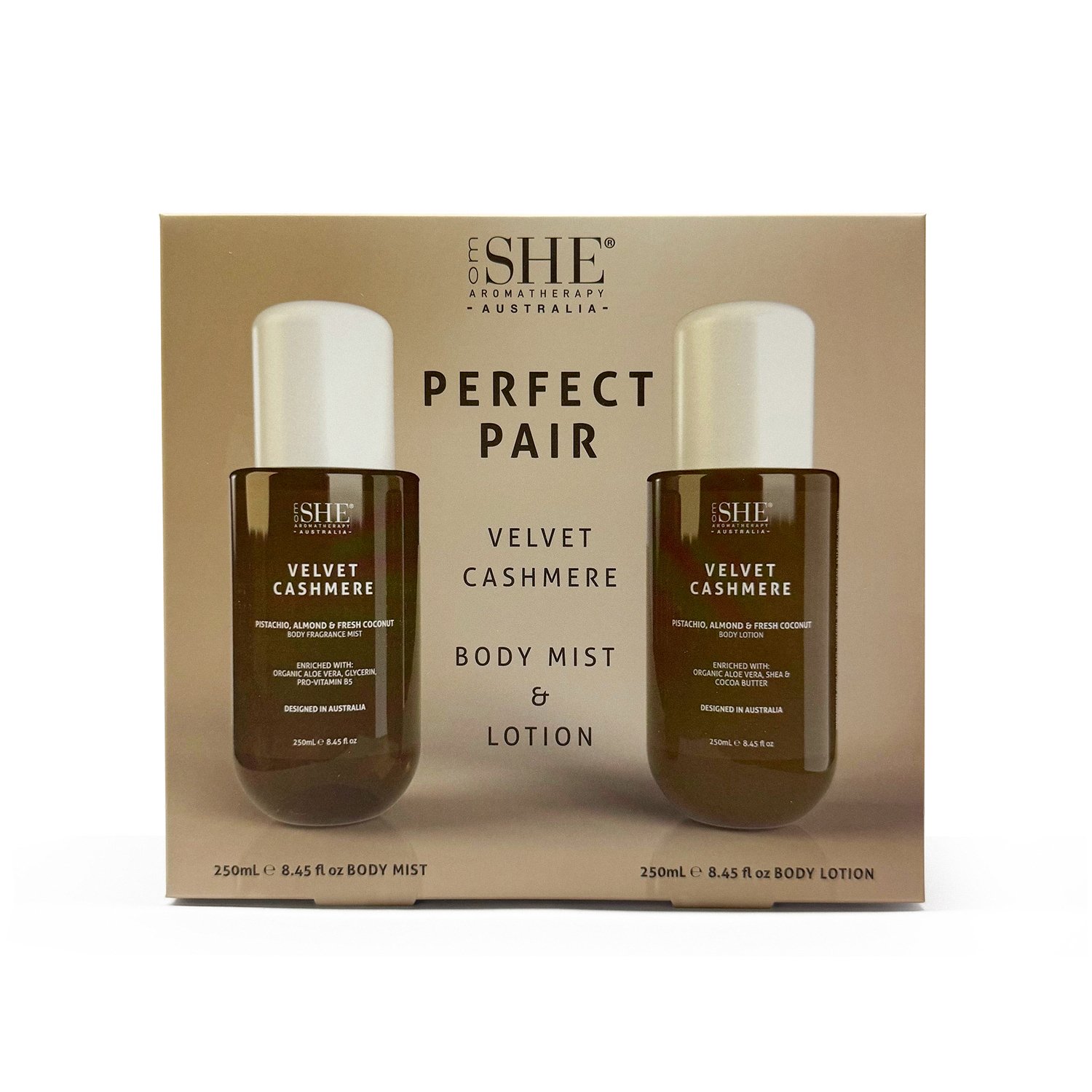 SHE Aromatherapy Signature Collection Mist & Lotion Duo Perfect Pair Velvet Cashmere 2 piece