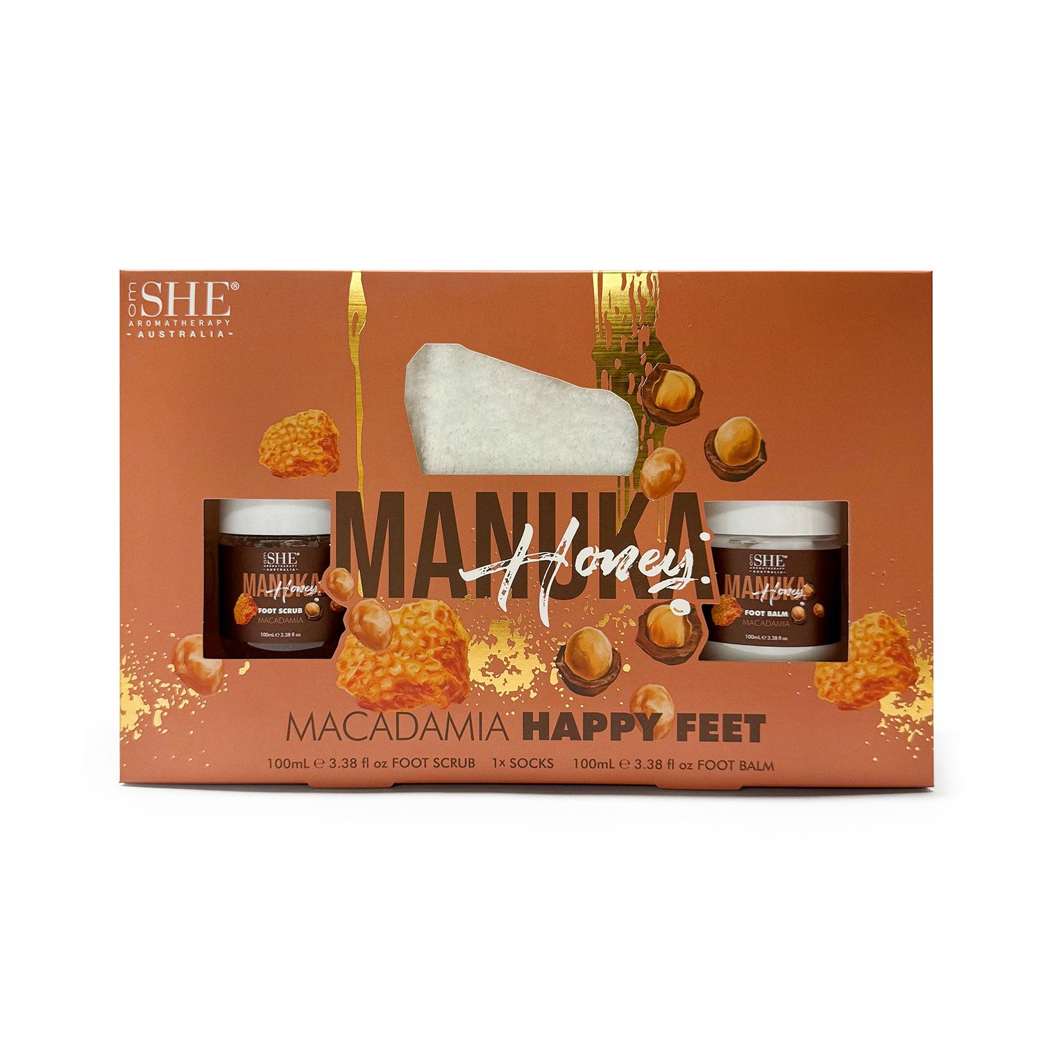 SHE Aromatherapy Manuka Honey Happy Feet Foot Pamper Trio Macadamia 3 piece