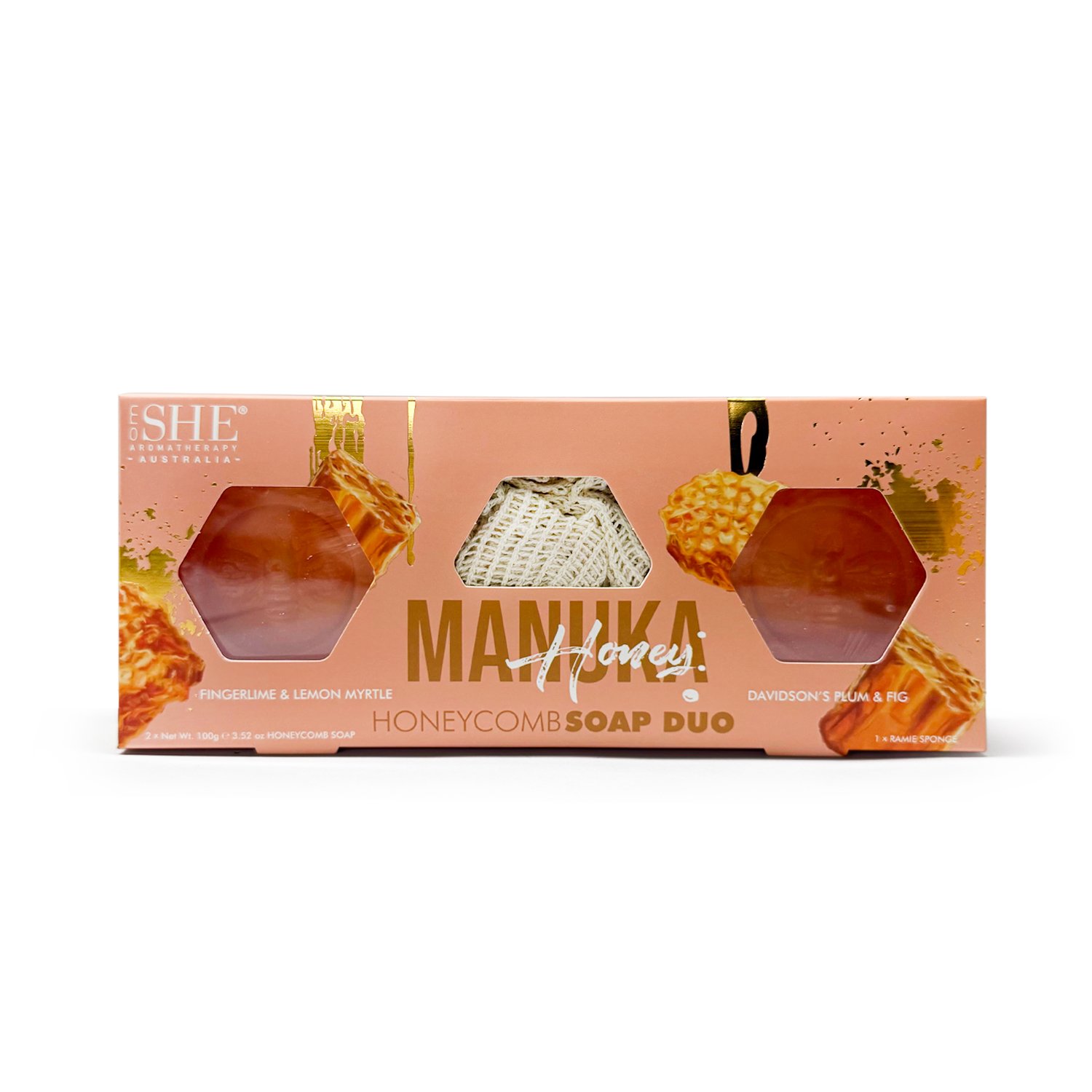 SHE Aromatherapy Manuka Honey Soap Duo & Ramie Sponge 2 piece