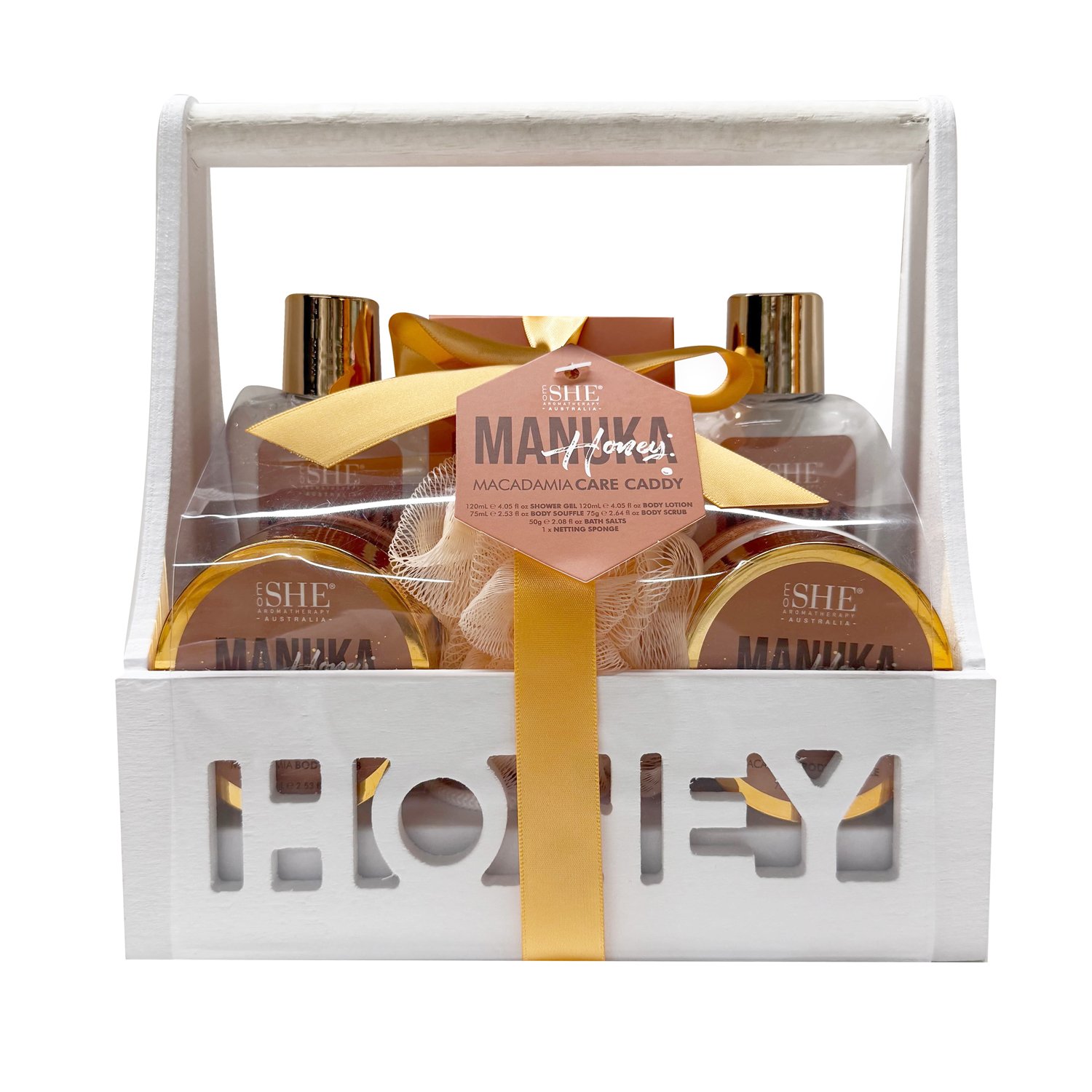 SHE Aromatherapy Manuka Honey Bath Caddy Macadamia 6 piece