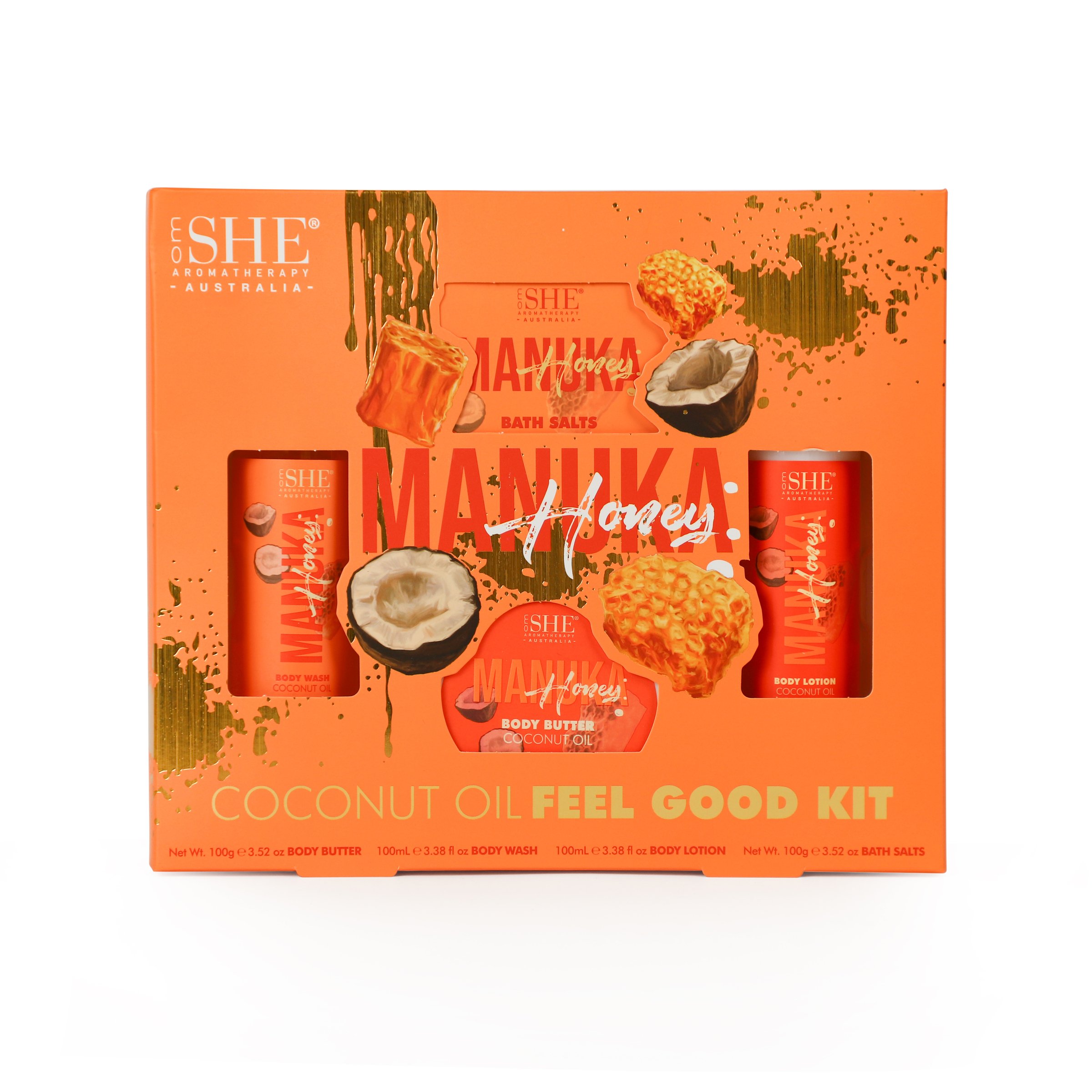 SHE Aromatherapy Manuka Honey Body Pamper Set Coconut Oil 4 piece