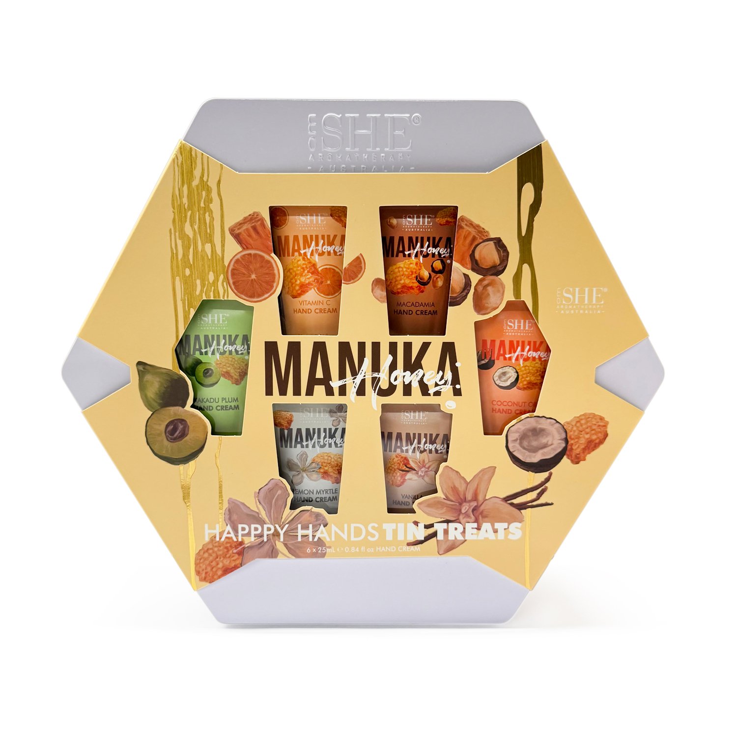 SHE Aromatherapy Manuka Honey Hand Cream Tin 6 piece