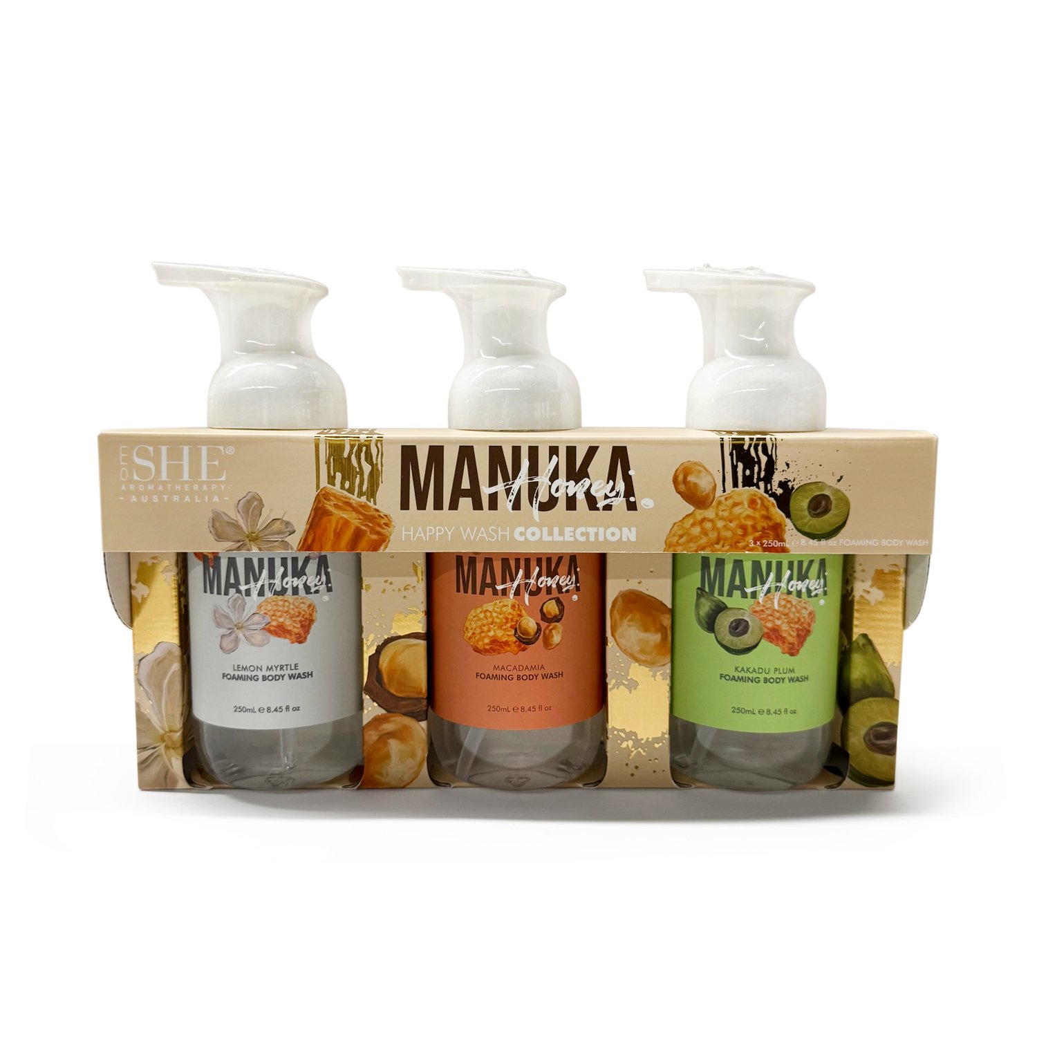 SHE Aromatherapy Manuka Honey Foaming Body Wash Collection 3 piece